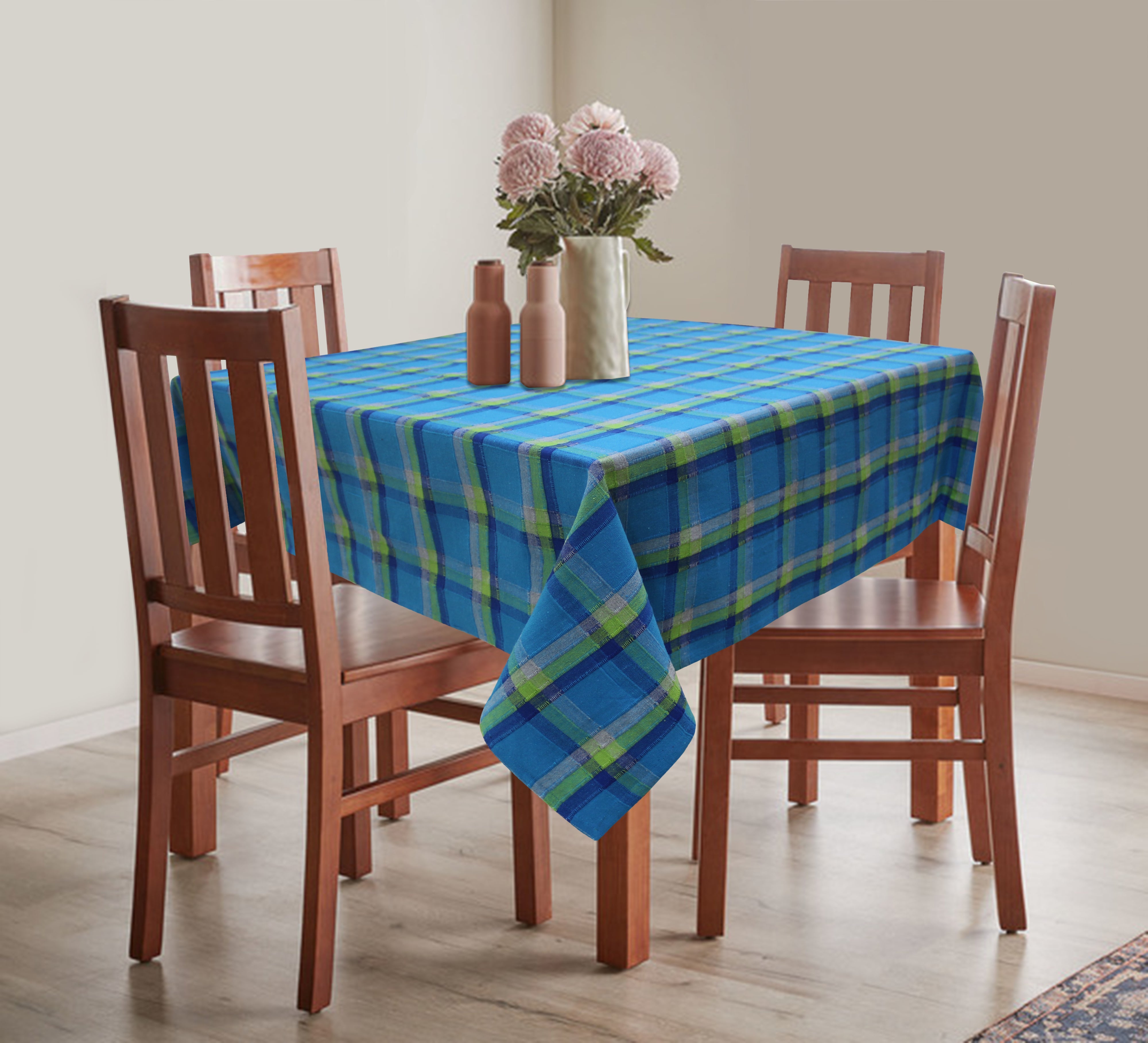 Cotton Iran Check Blue 8 Seater Table Cloths