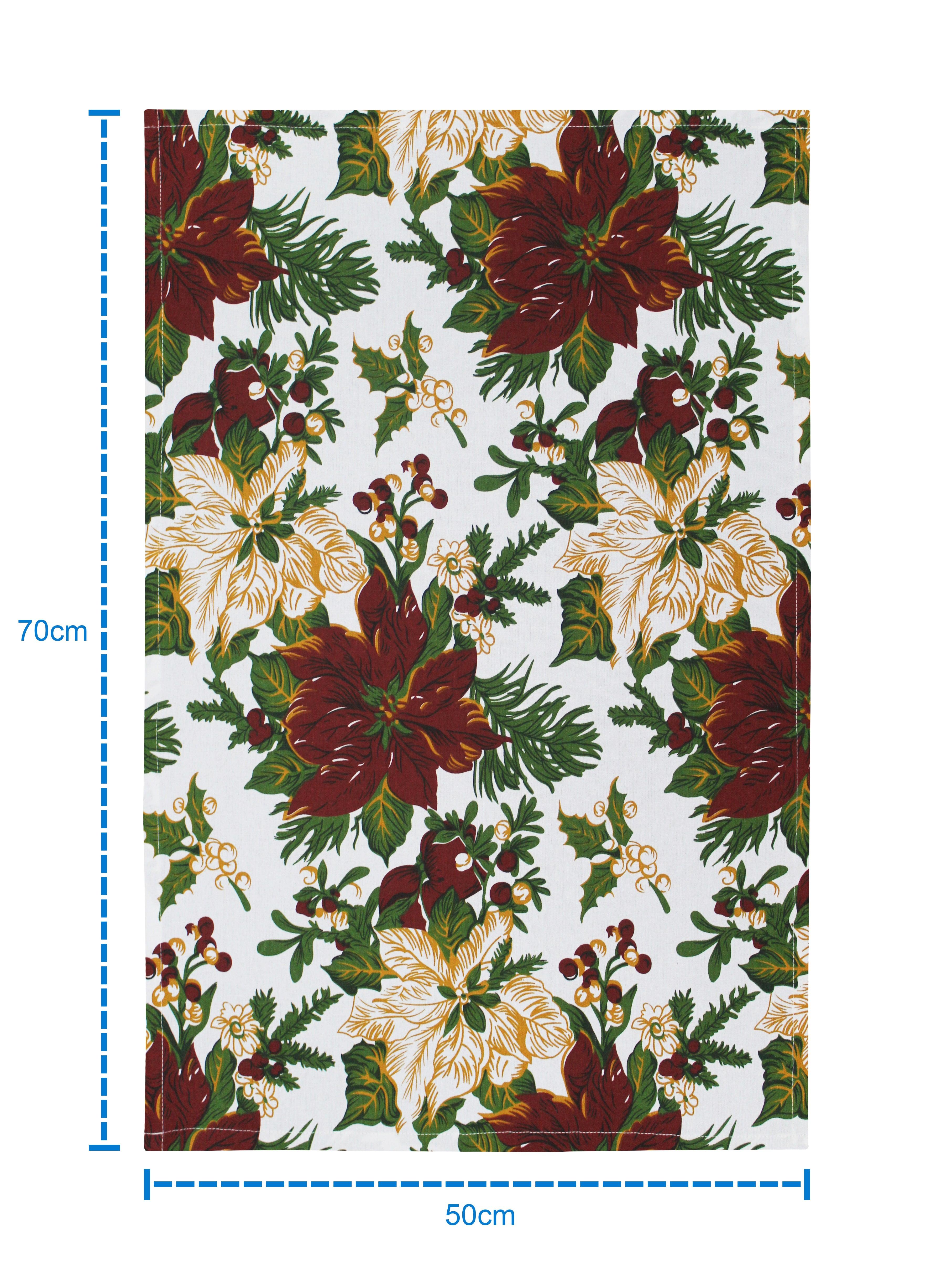 Cotton Maroon Flower Kitchen Towels Pack Of 4