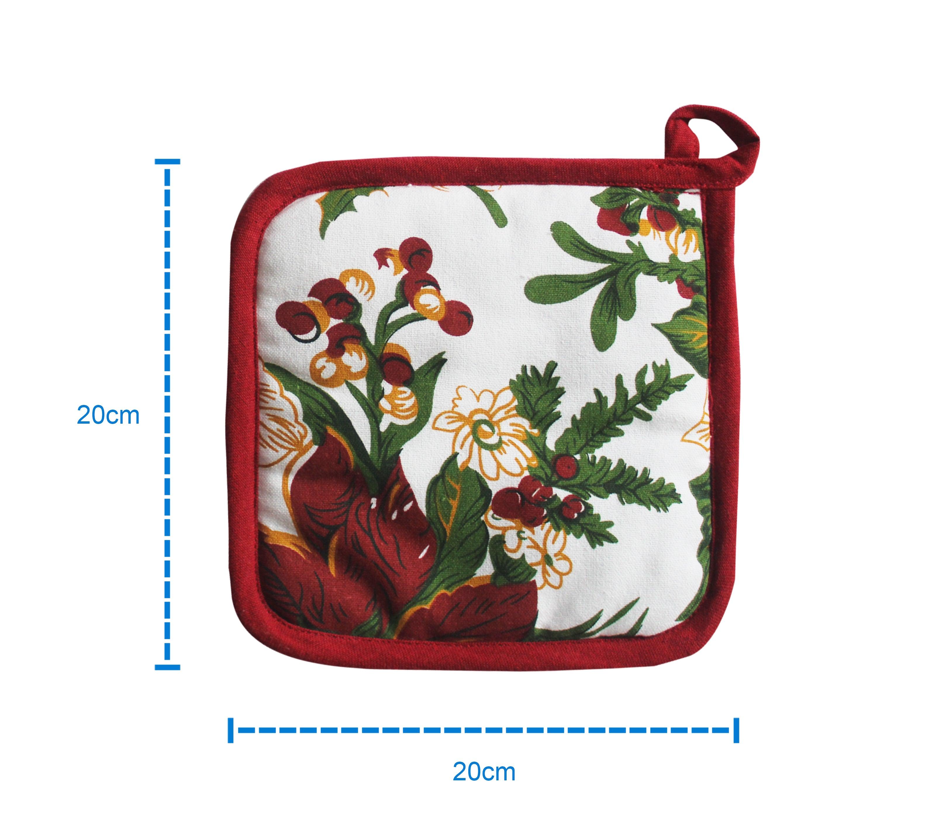 Cotton Maroon Flower Pot Holders Pack Of 3
