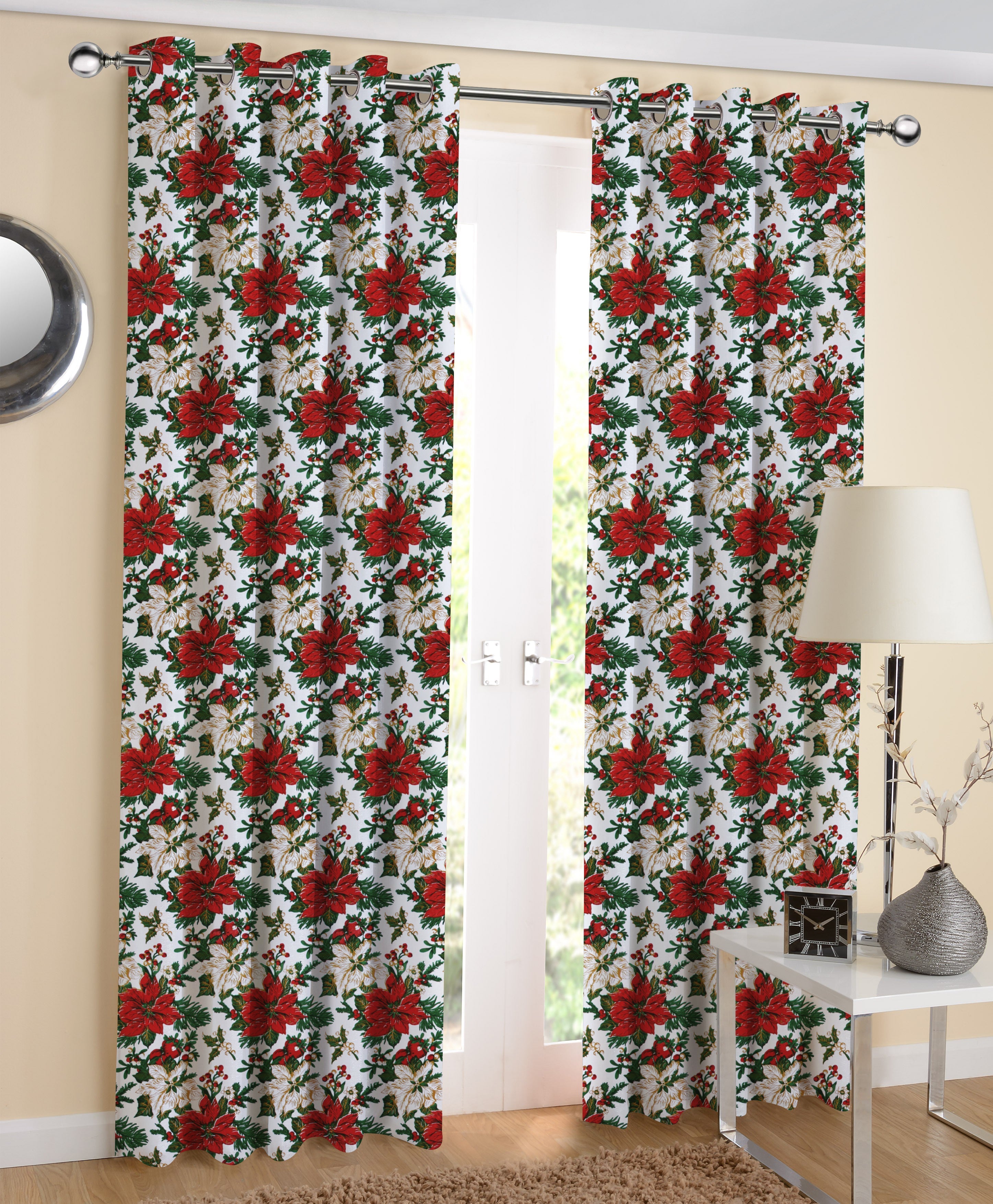 Cotton Maroon Flower 7ft Door Curtains Pack Of 2