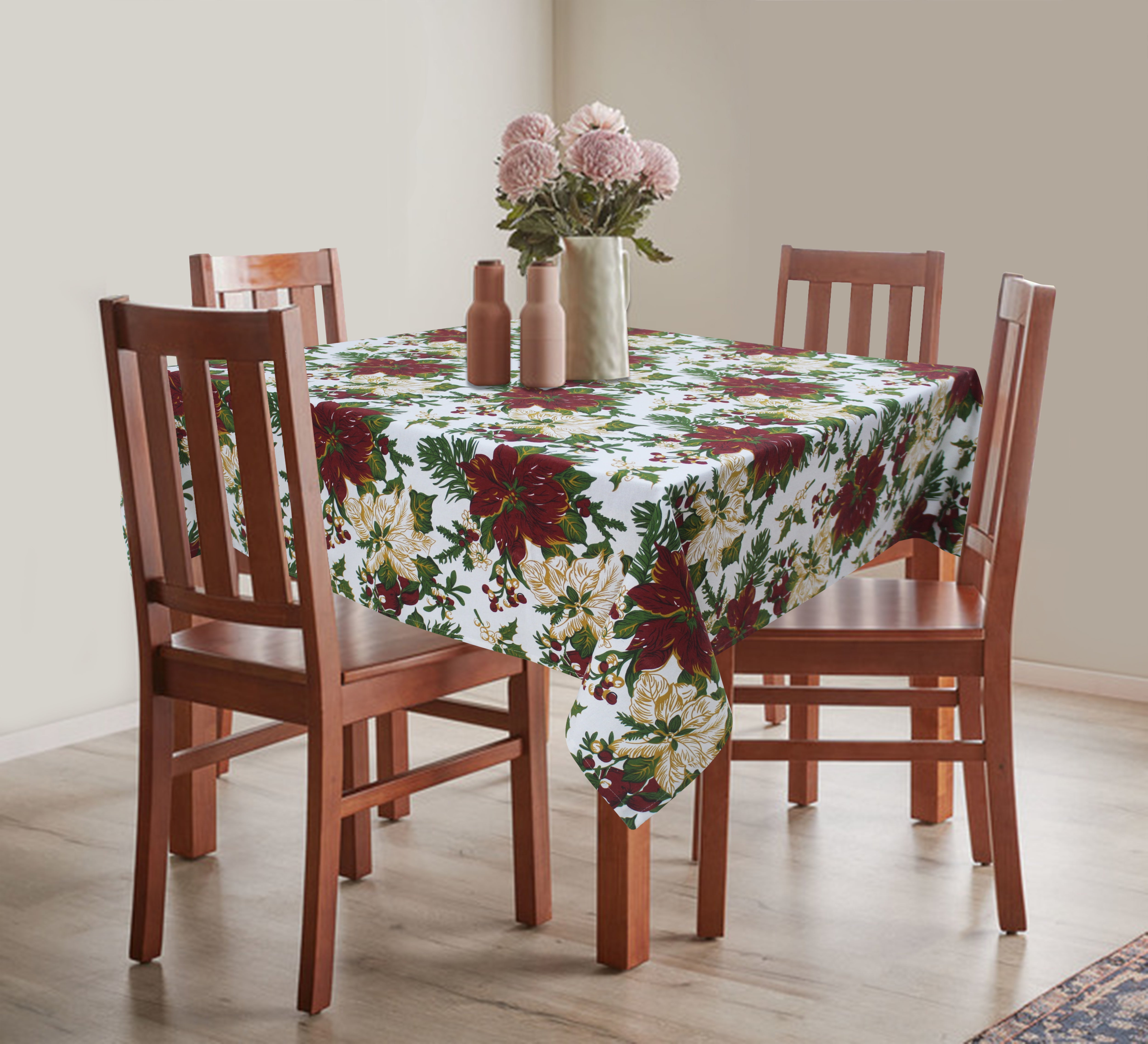 Cotton Maroon Floral 8 Seater Table Cloths