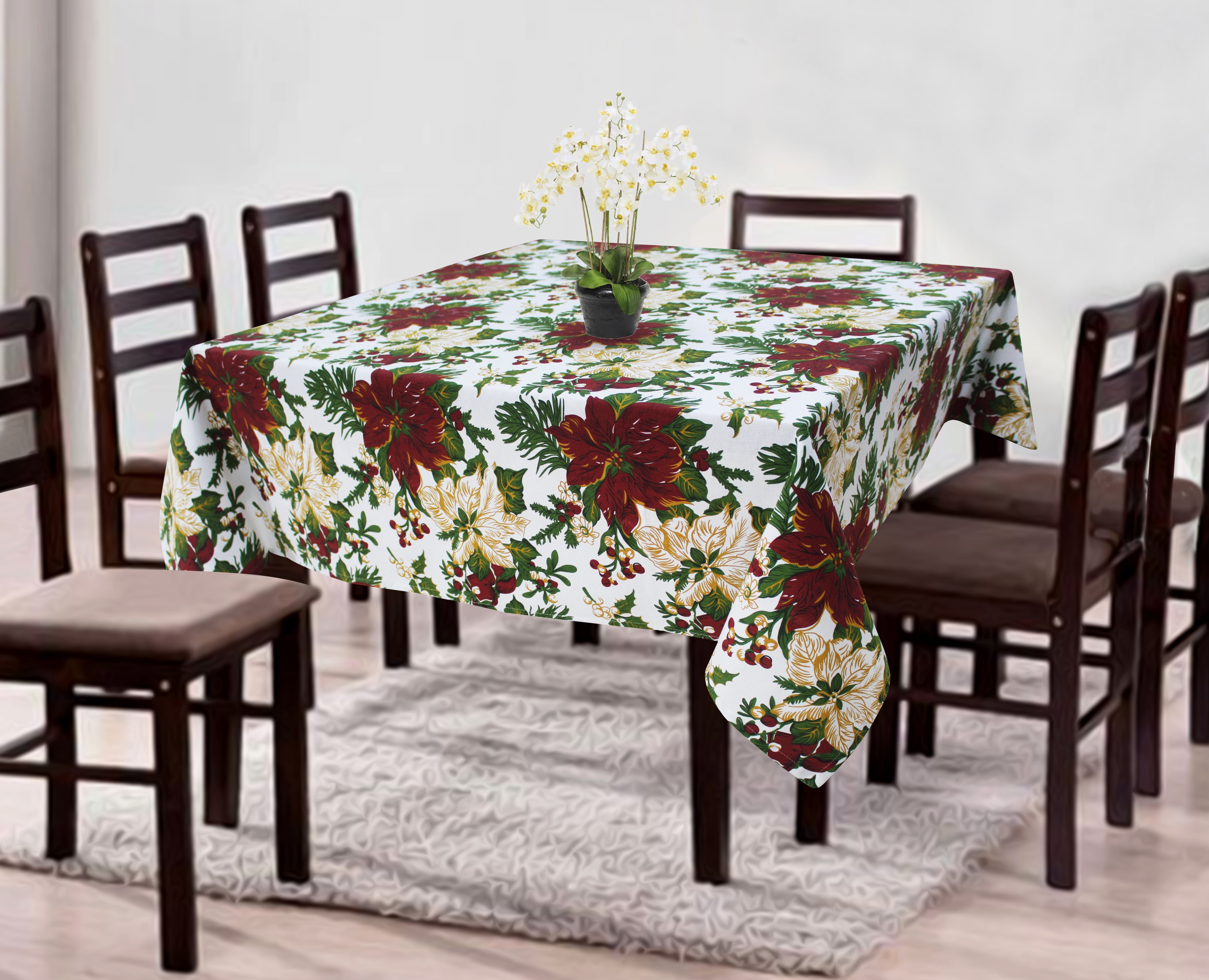 Cotton Maroon Floral 8 Seater Table Cloths
