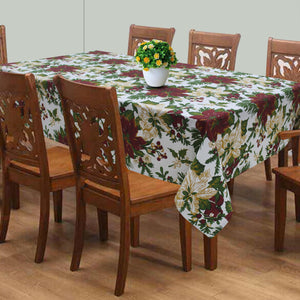 Cotton Maroon Floral 8 Seater Table Cloths Pack Of 1 freeshipping - Airwill