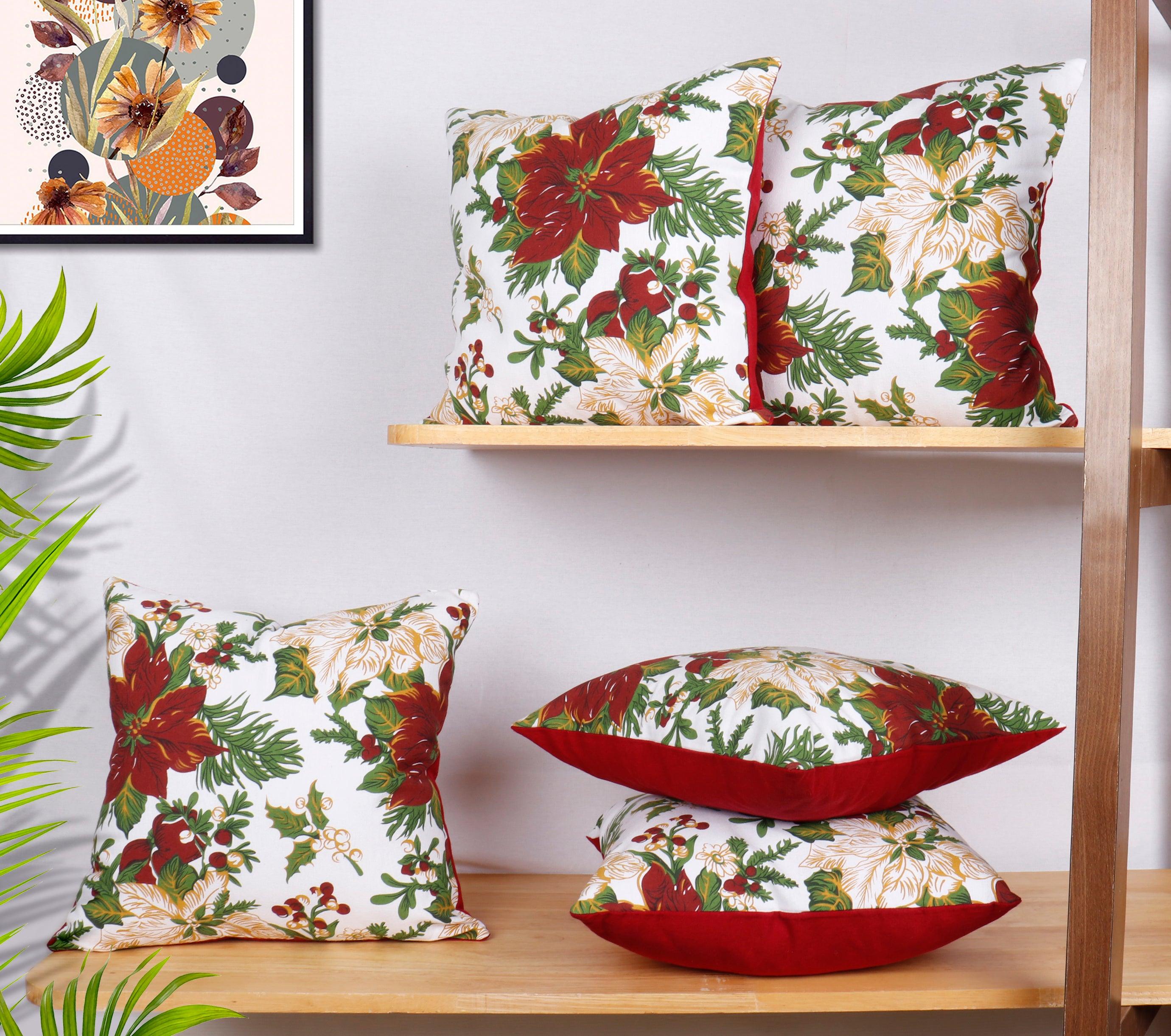 Cotton Maroon Floral Cushion Covers