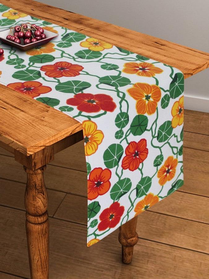 Cotton Green and Orange Flower Table Runner