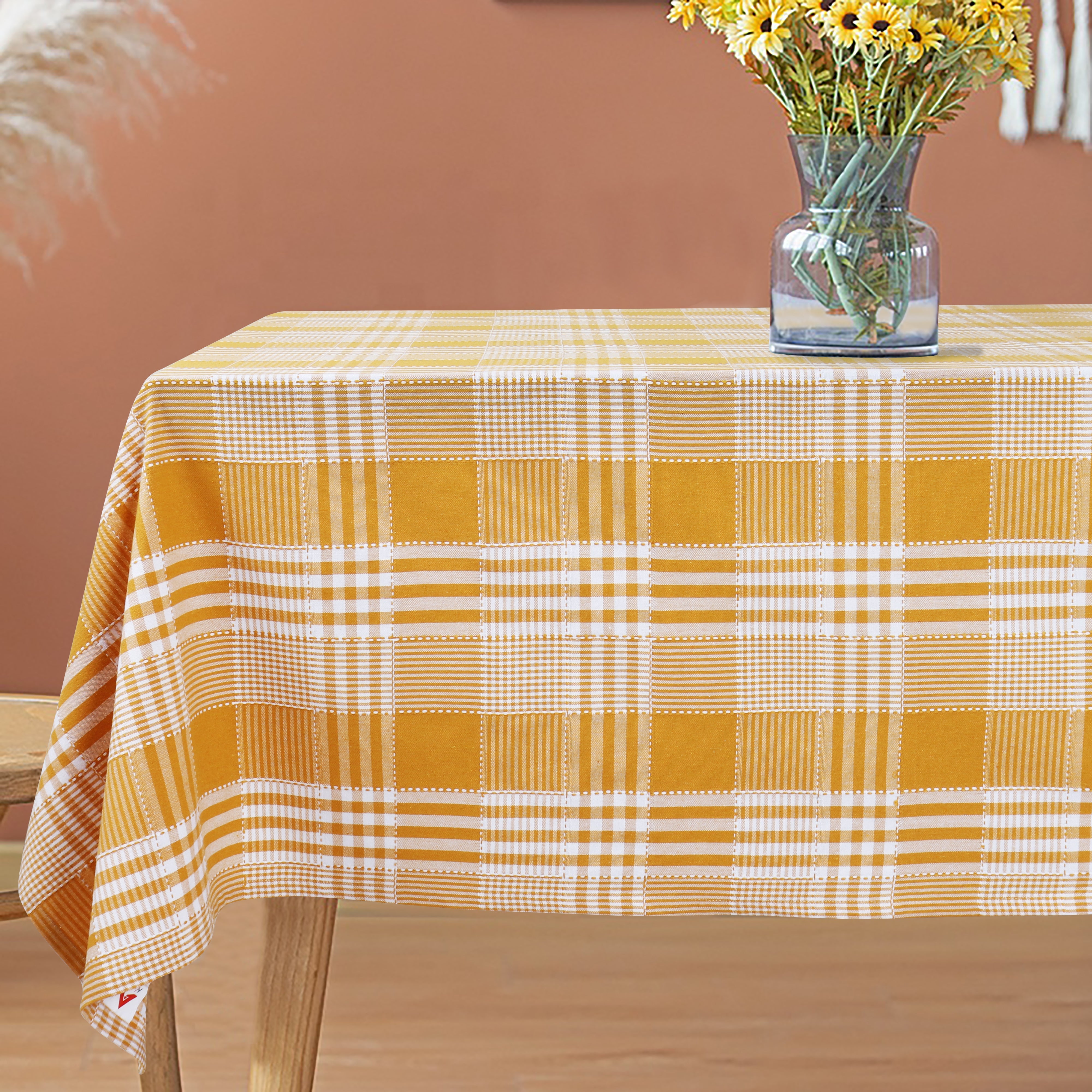 Cotton Track Dobby Yellow 6 Seater Table Cloths