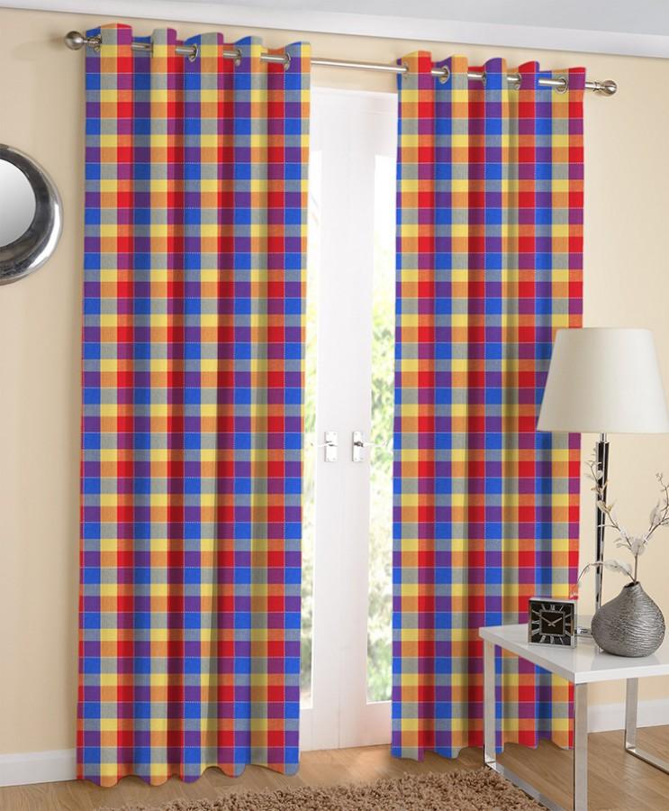 Cotton Adukalam Check 7ft Door Curtains Pack Of 2