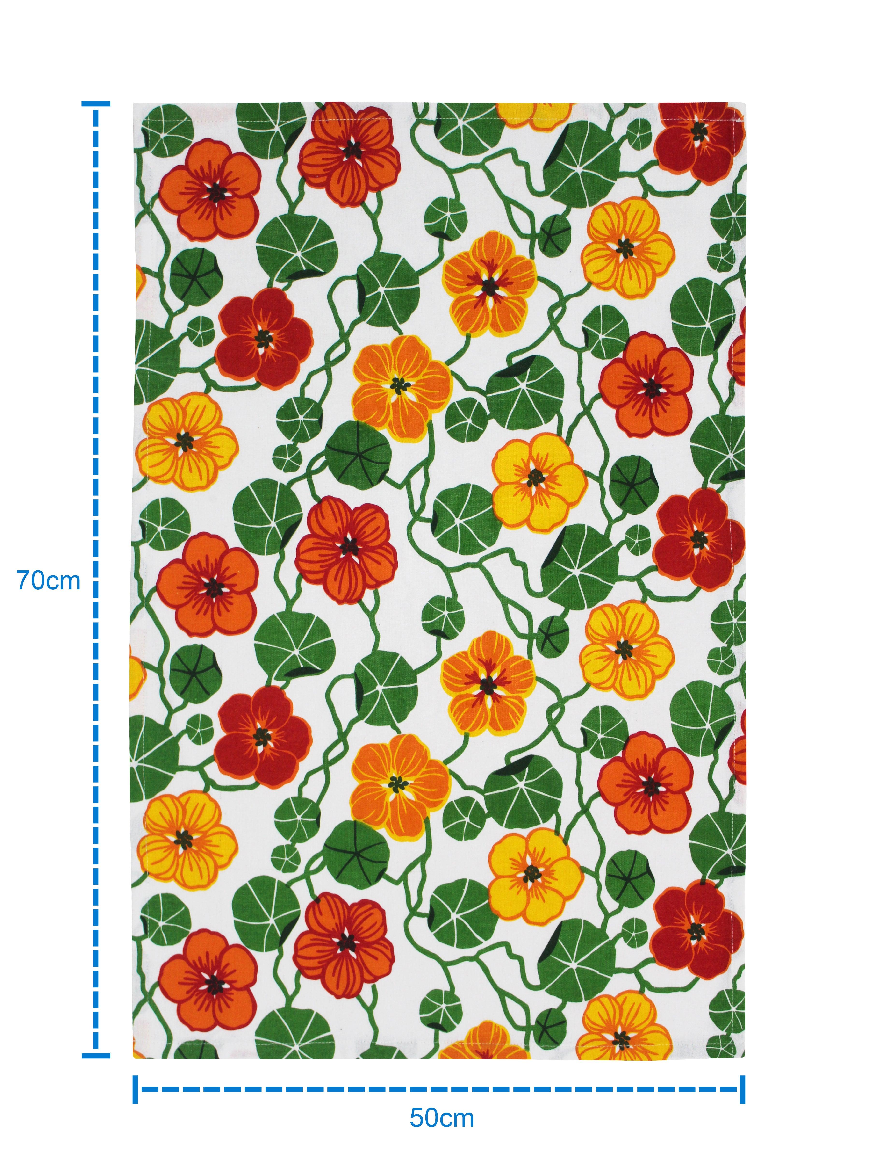 Cotton Green and Orange Flower Kitchen Towels Pack Of 4