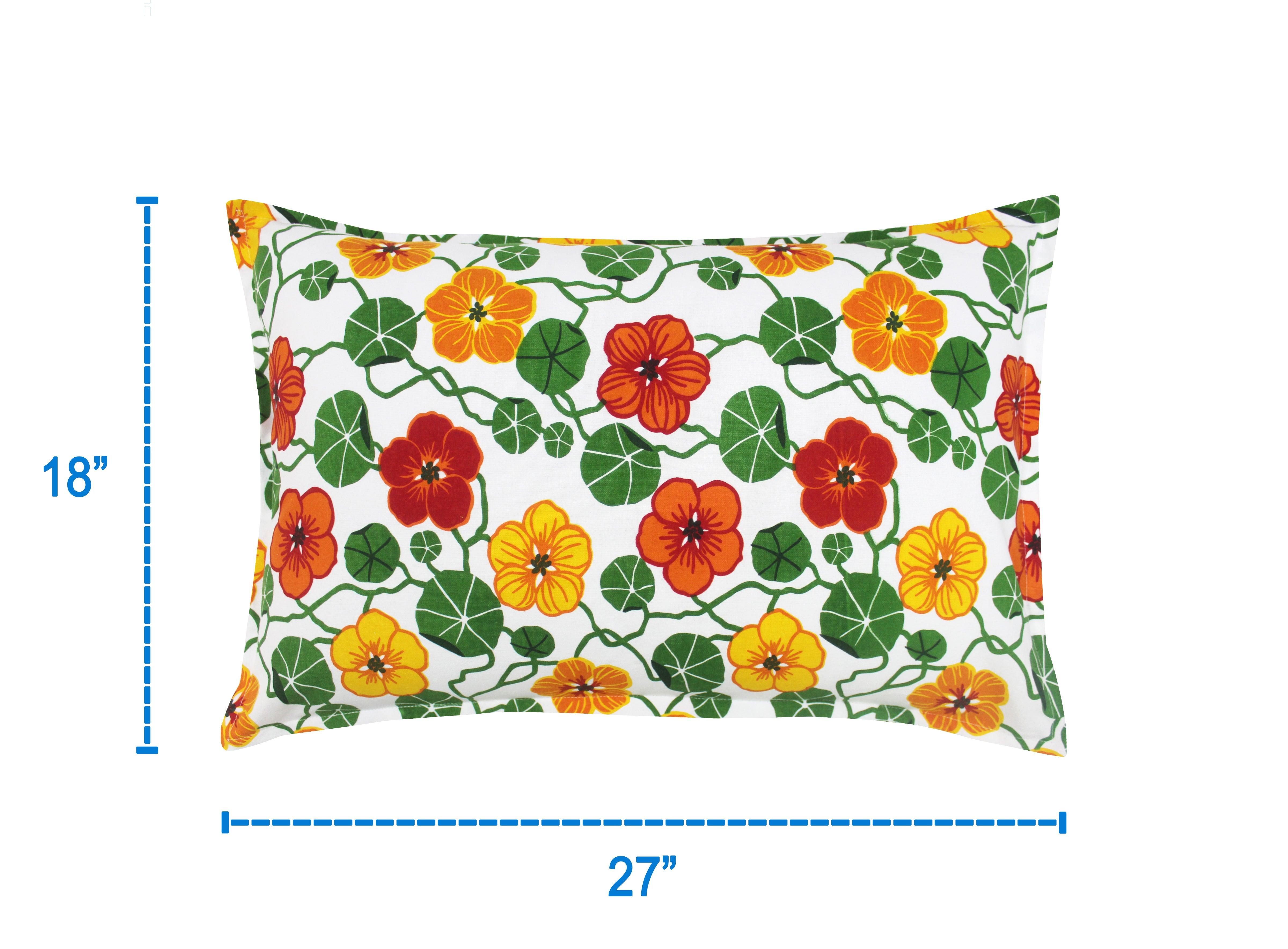 Cotton Green & Orange Floral Pillow Covers Pack Of 2