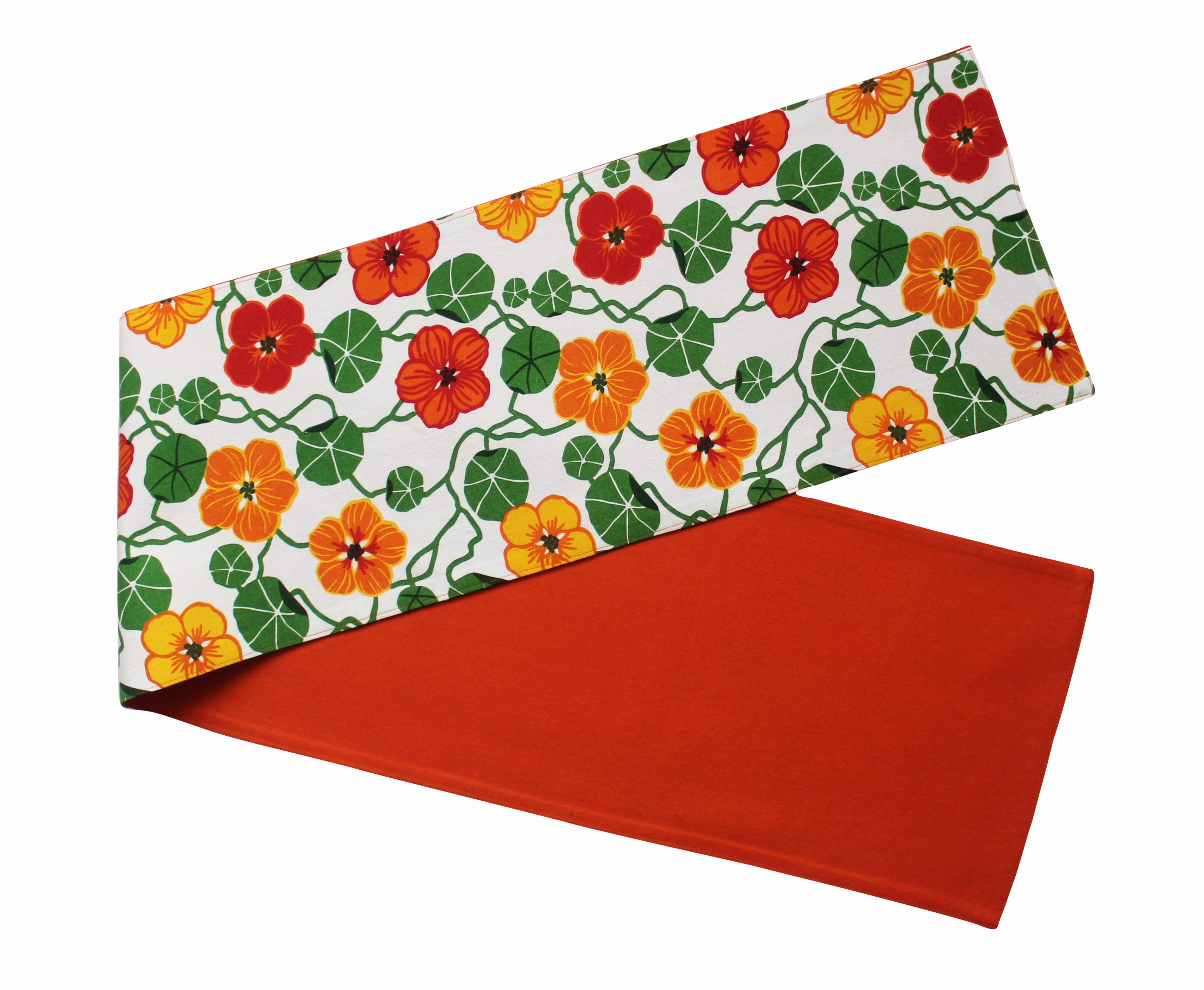 Cotton Green and Orange Flower Table Runner