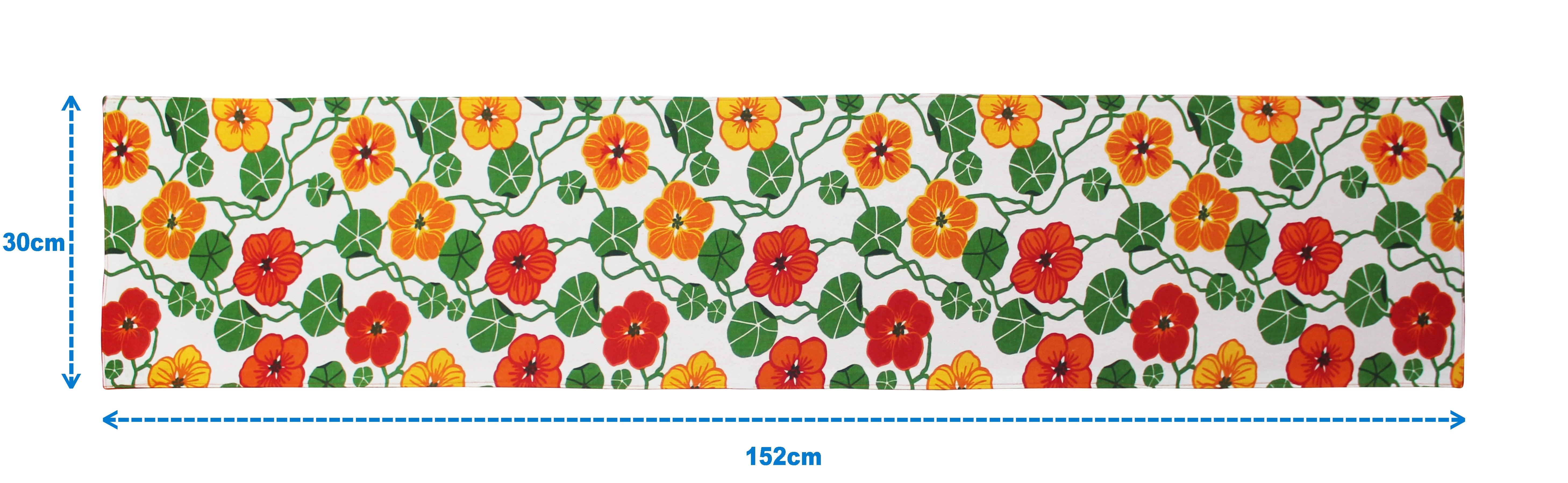Cotton Green and Orange Flower Table Runner