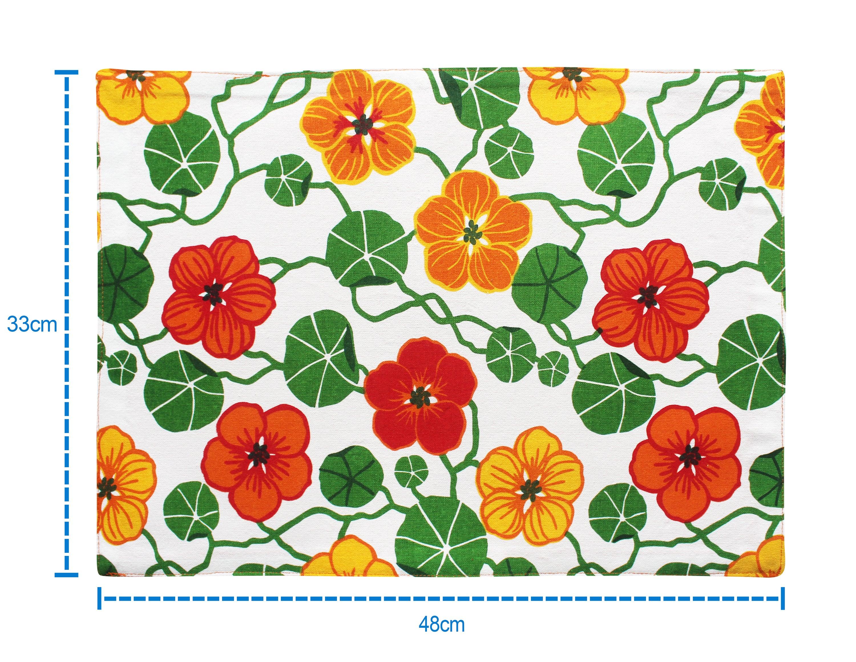 Cotton Green and Orange Flower Table Placemats Pack Of 4