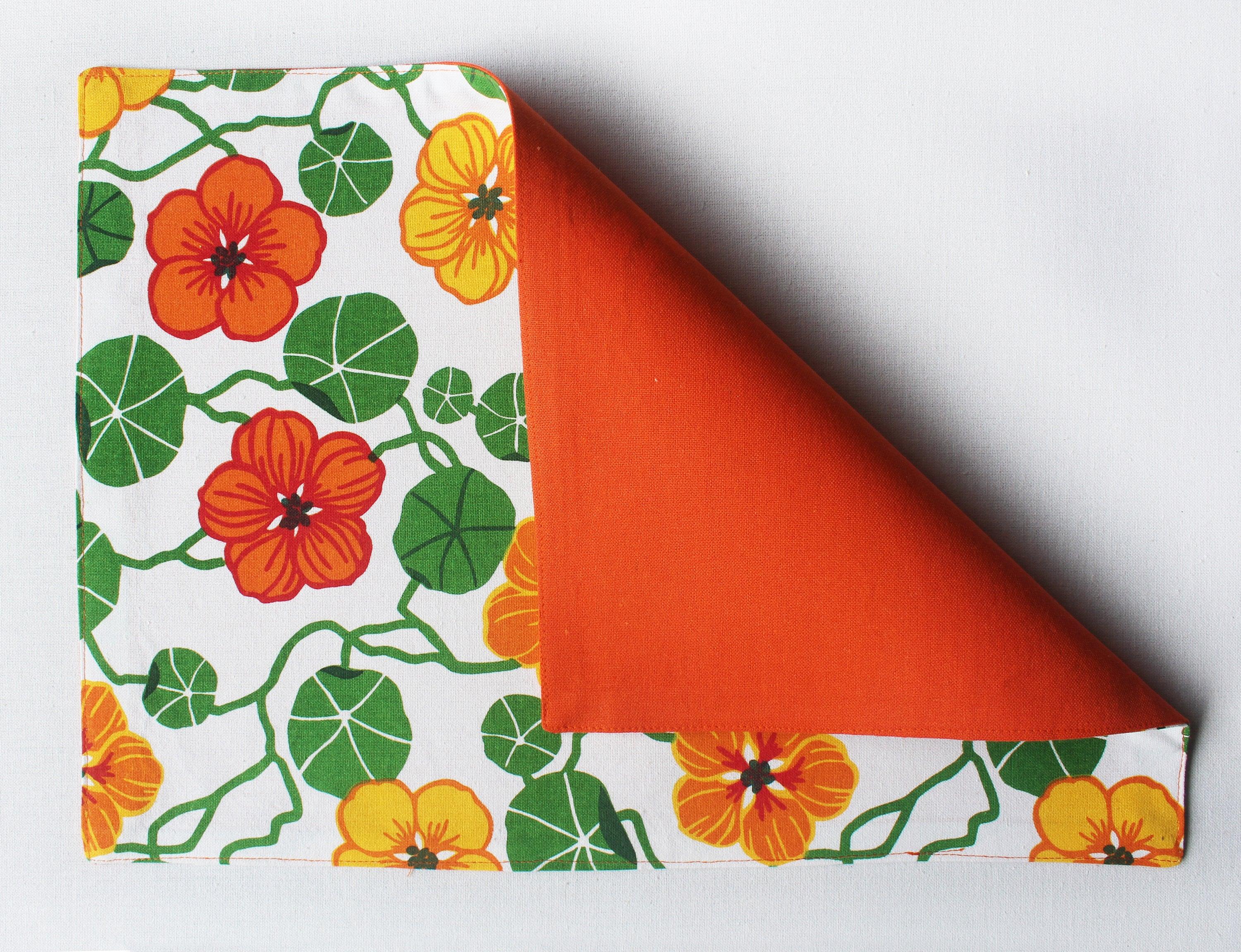 Cotton Green and Orange Flower Table Placemats Pack Of 4