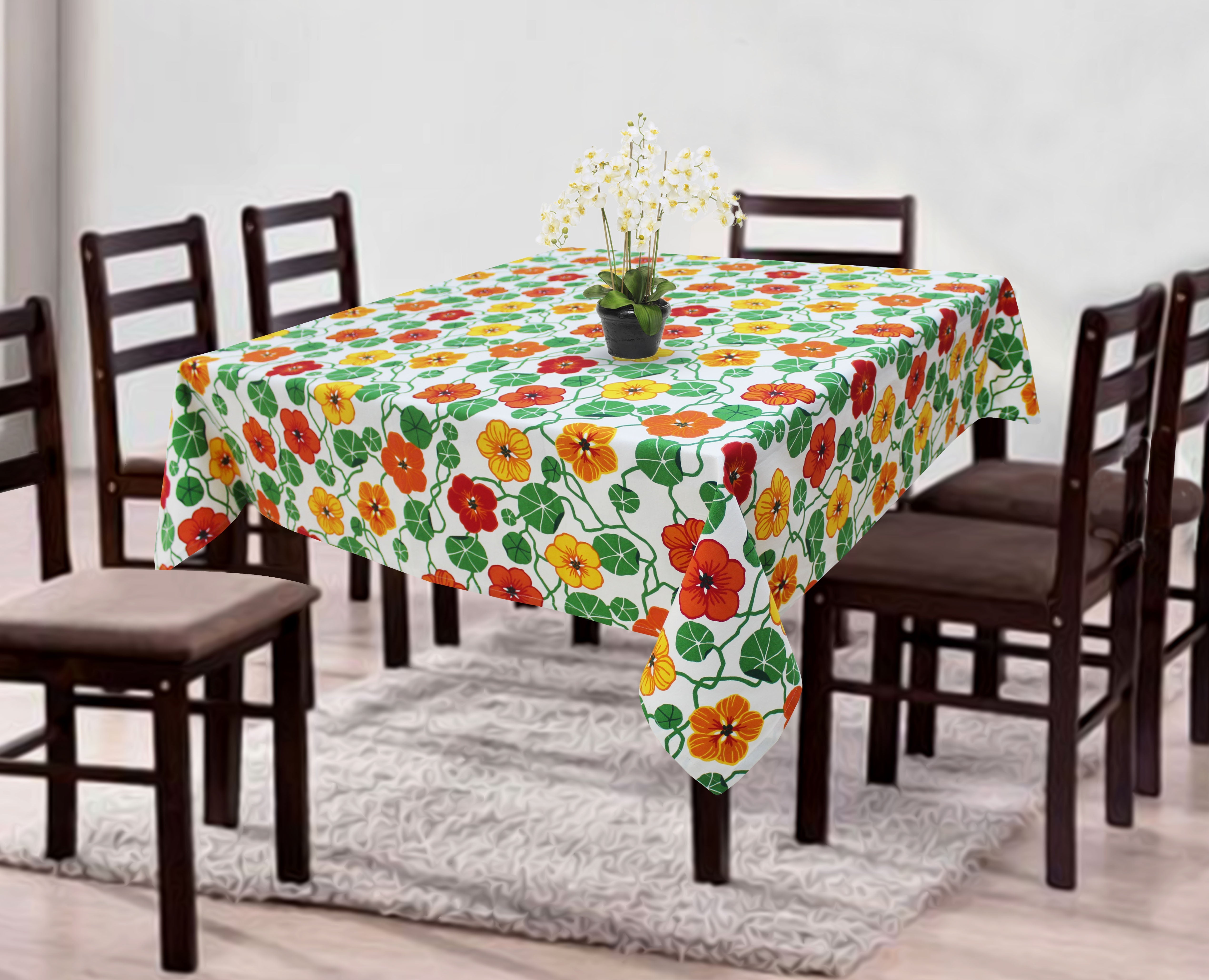 Cotton Green and Orange Flower 4 Seater Table Cloths