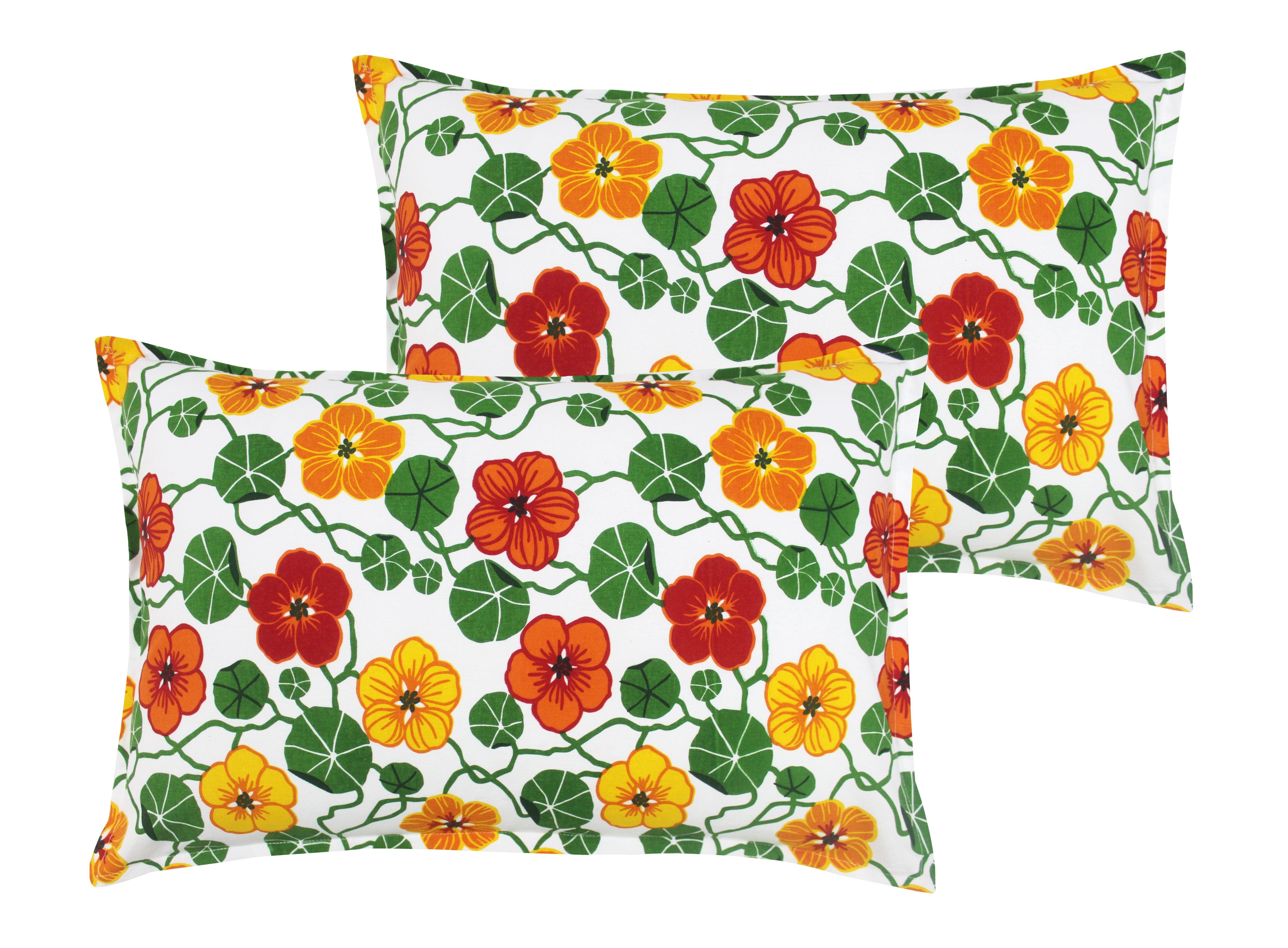 Cotton Green & Orange Floral Pillow Covers Pack Of 2