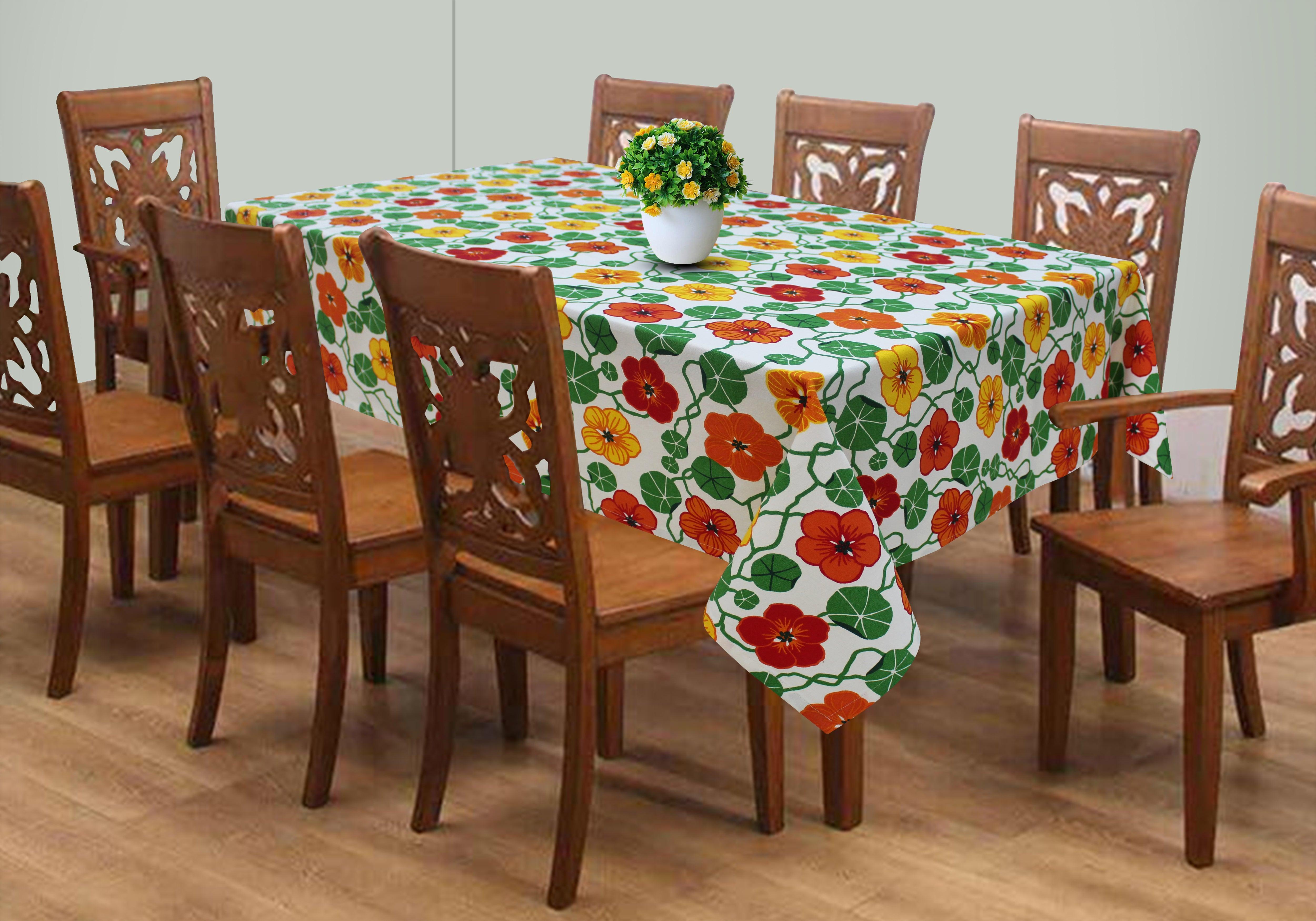 Cotton Green & Orange Floral 8 Seater Table Cloths