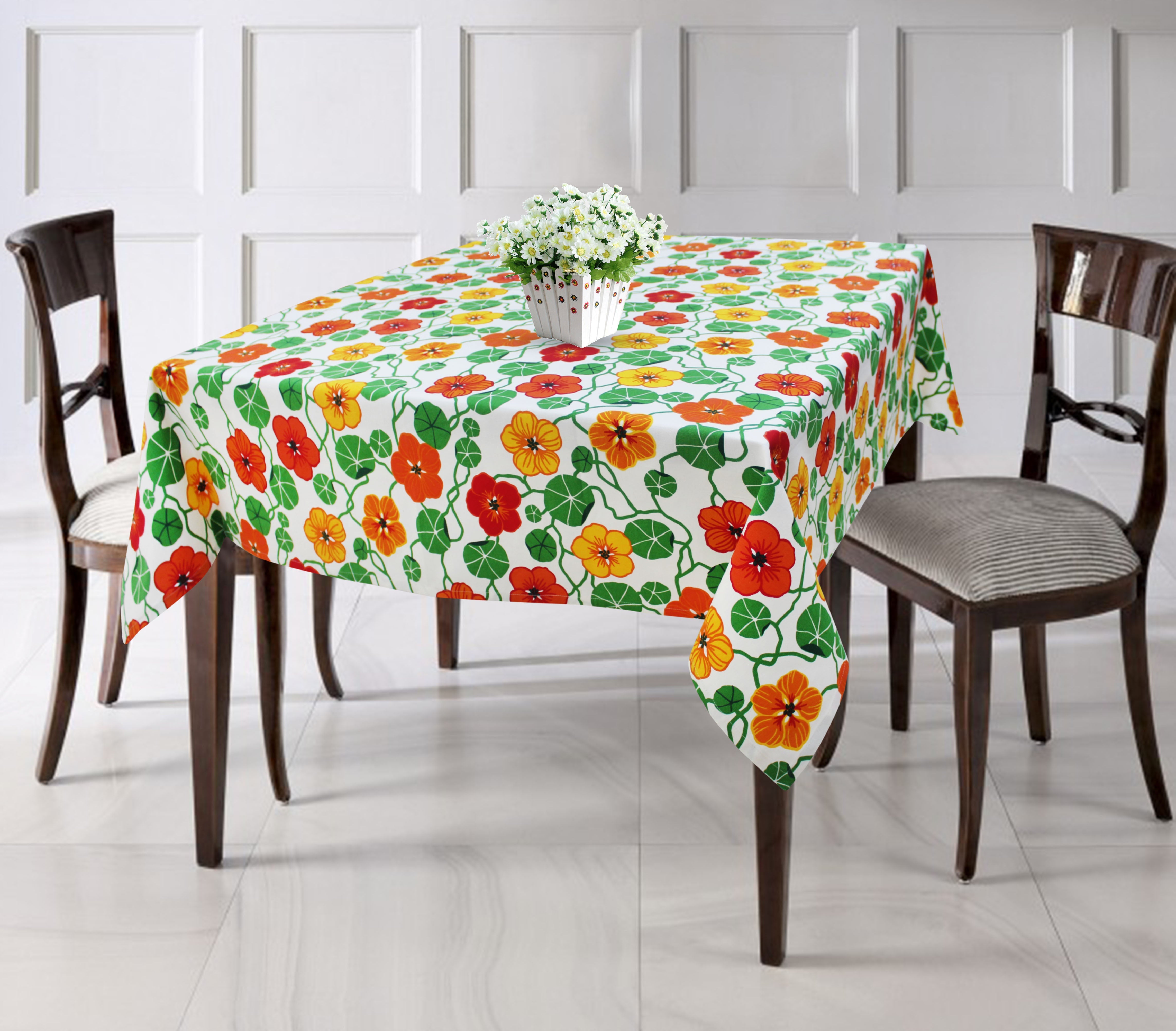Cotton Green & Orange Floral 8 Seater Table Cloths