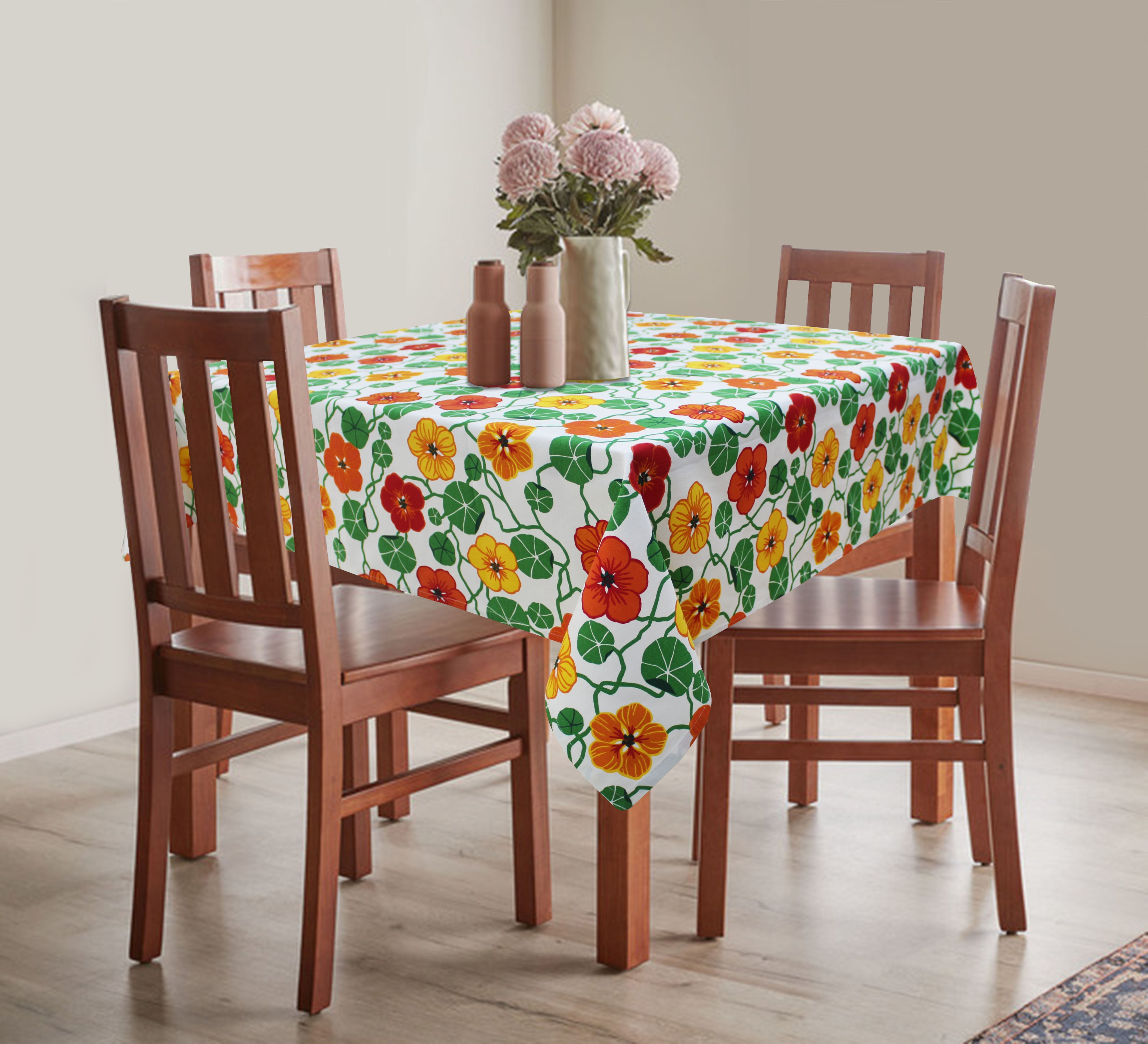 Cotton Green & Orange Floral 8 Seater Table Cloths