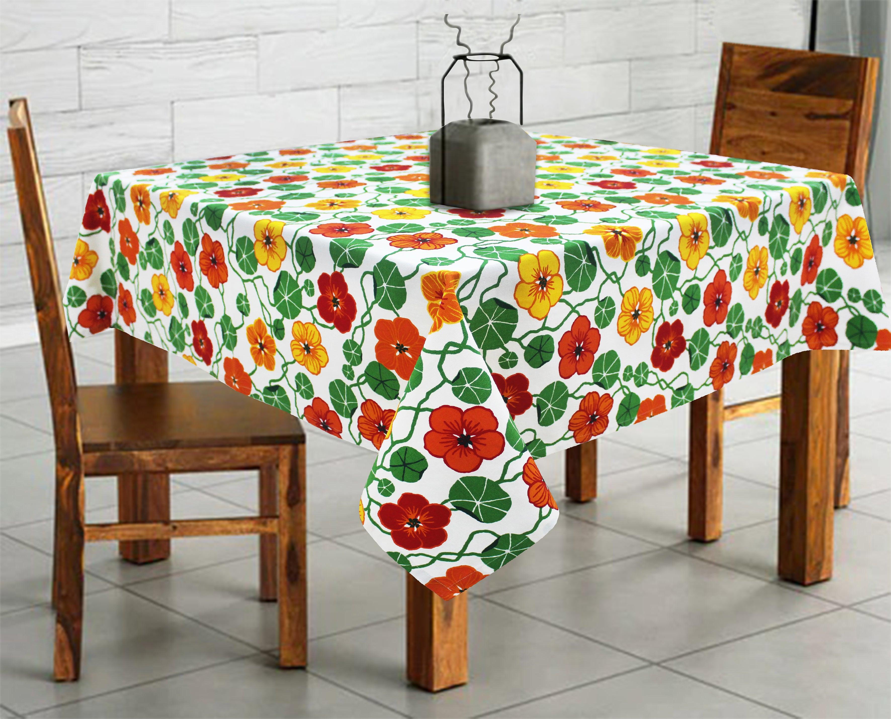 Cotton Green & Orange Floral 2 Seaters Table Cloths