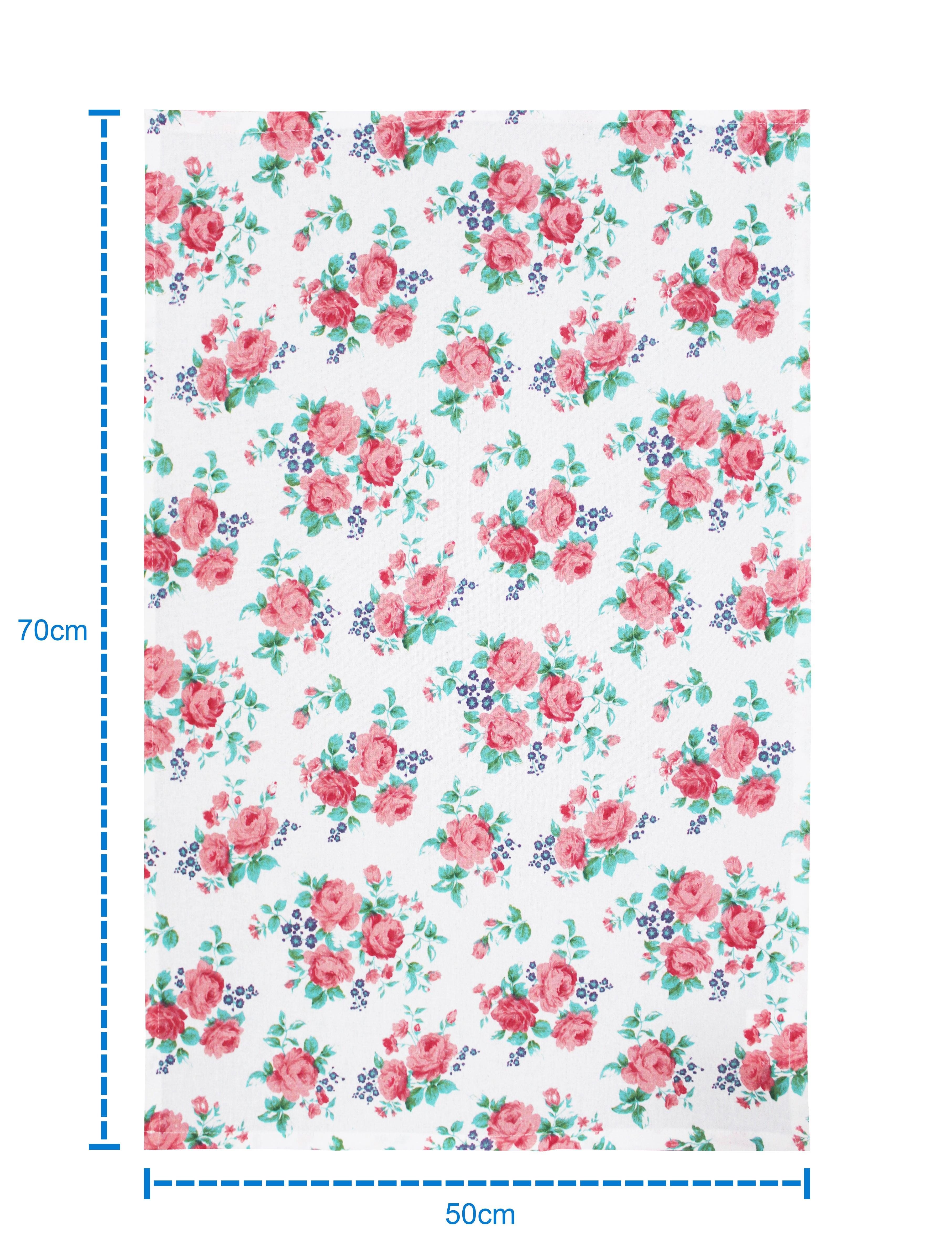 Cotton Small Pink Rose Kitchen Towels Pack Of 4