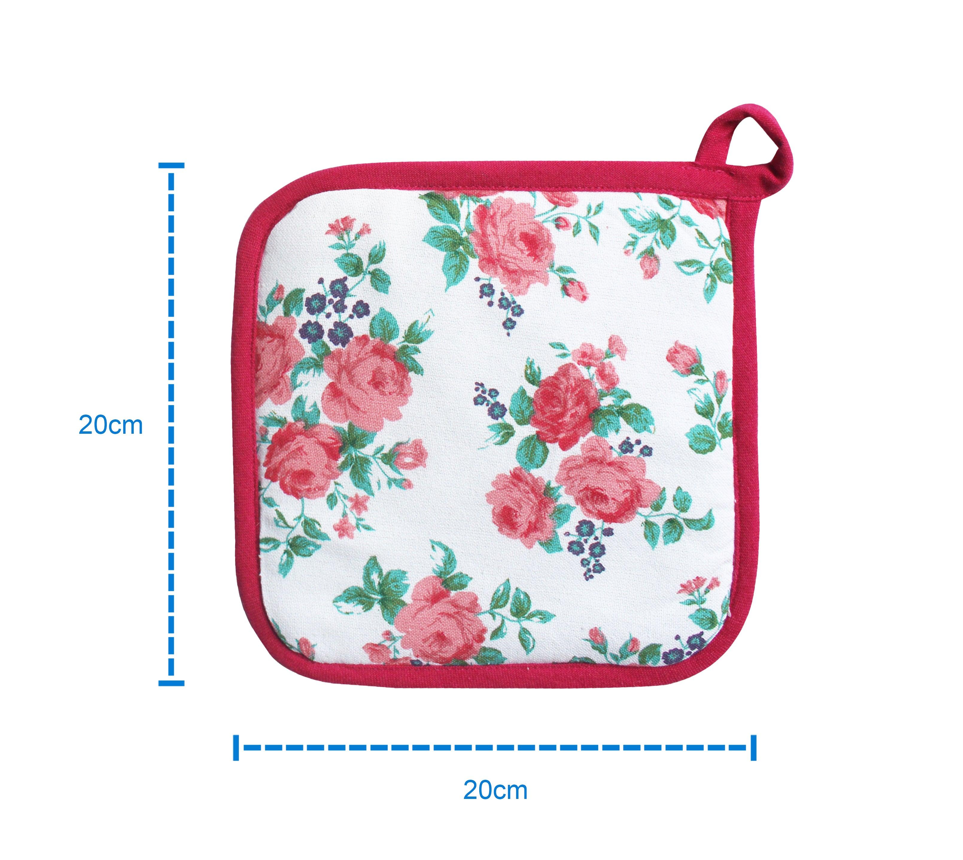 Cotton Small Pink Rose Pot Holders Pack Of 3