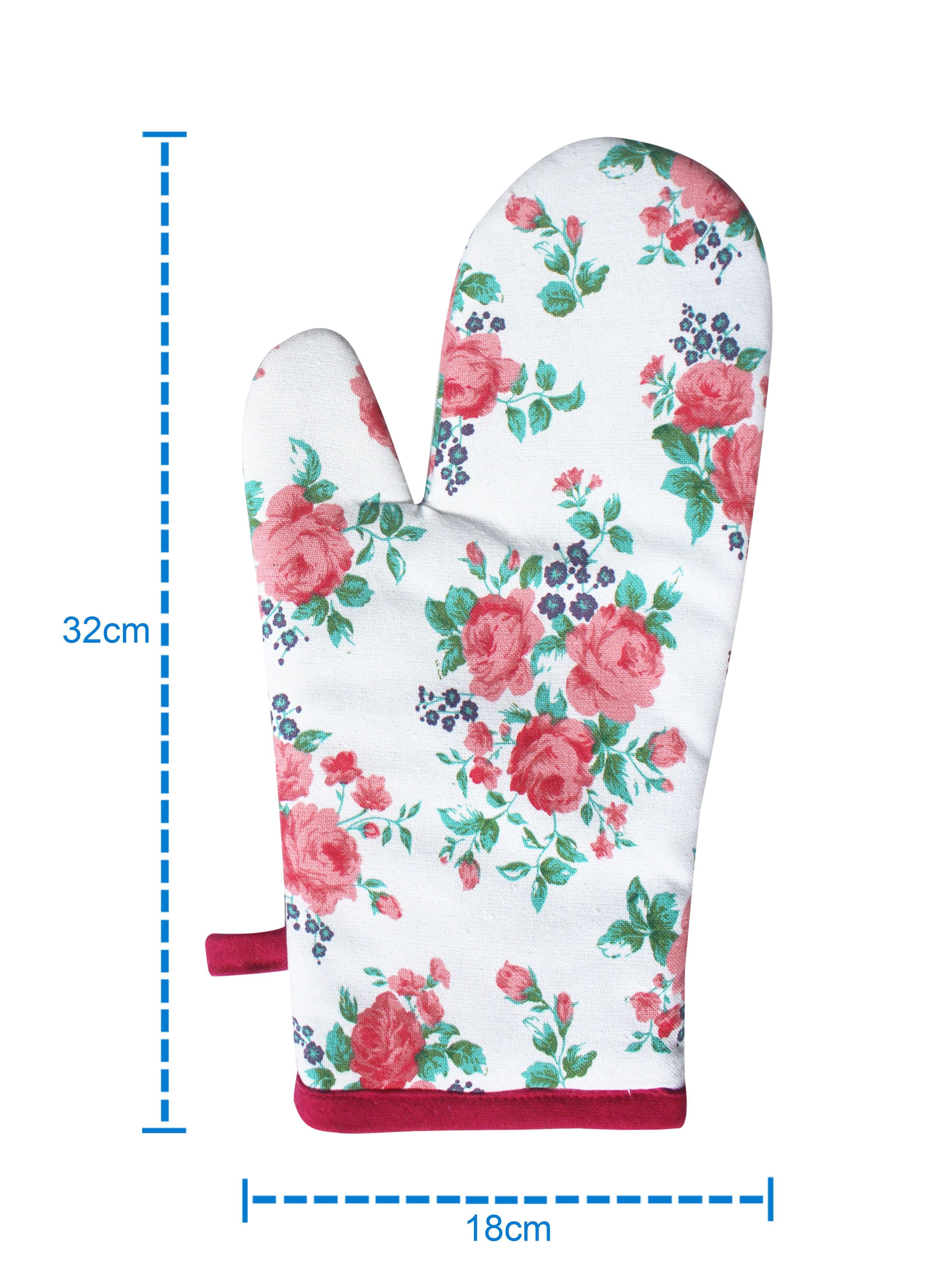 Cotton Small Pink Rose Oven Gloves