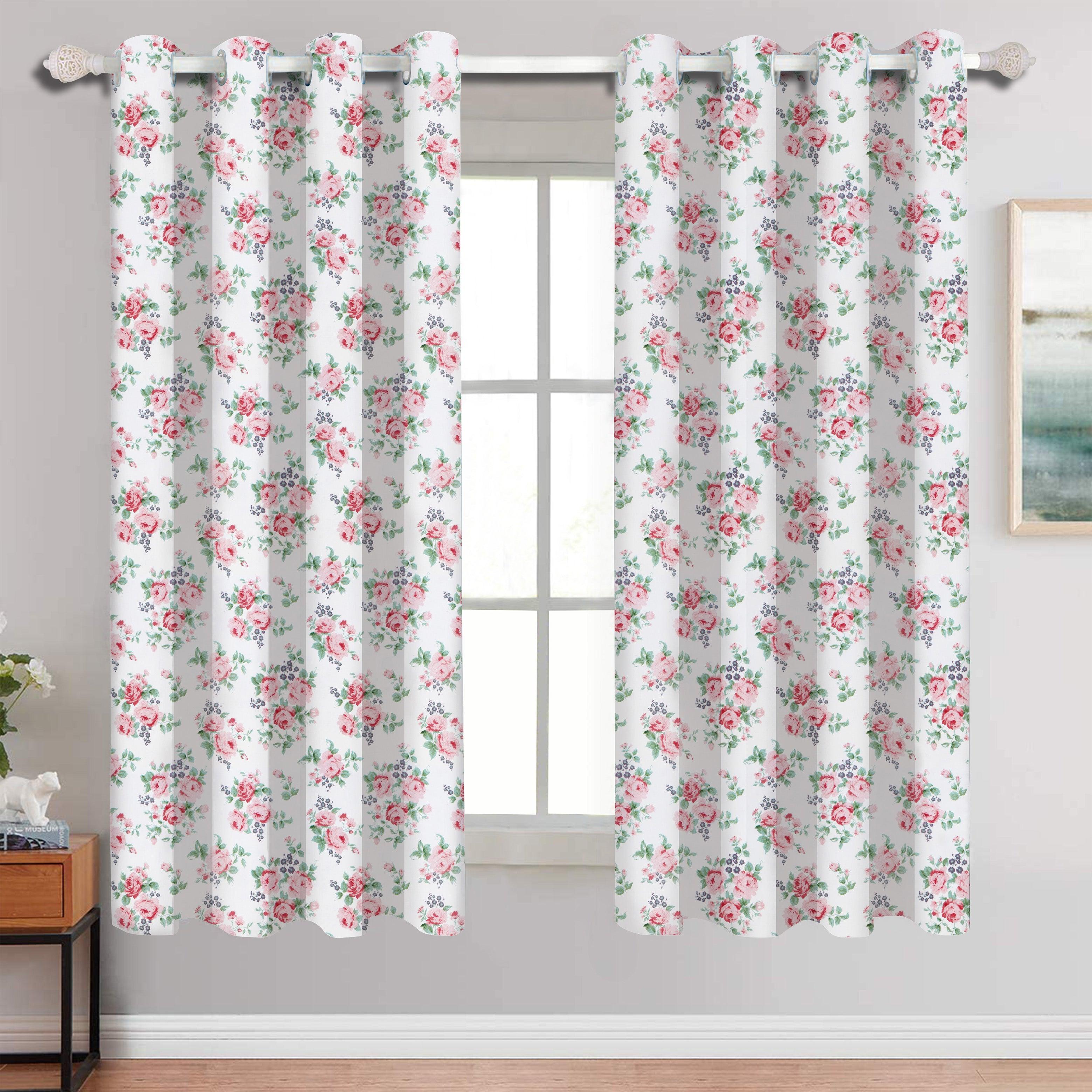 Cotton Small Pink Rose 5ft Window Curtains Pack Of 2