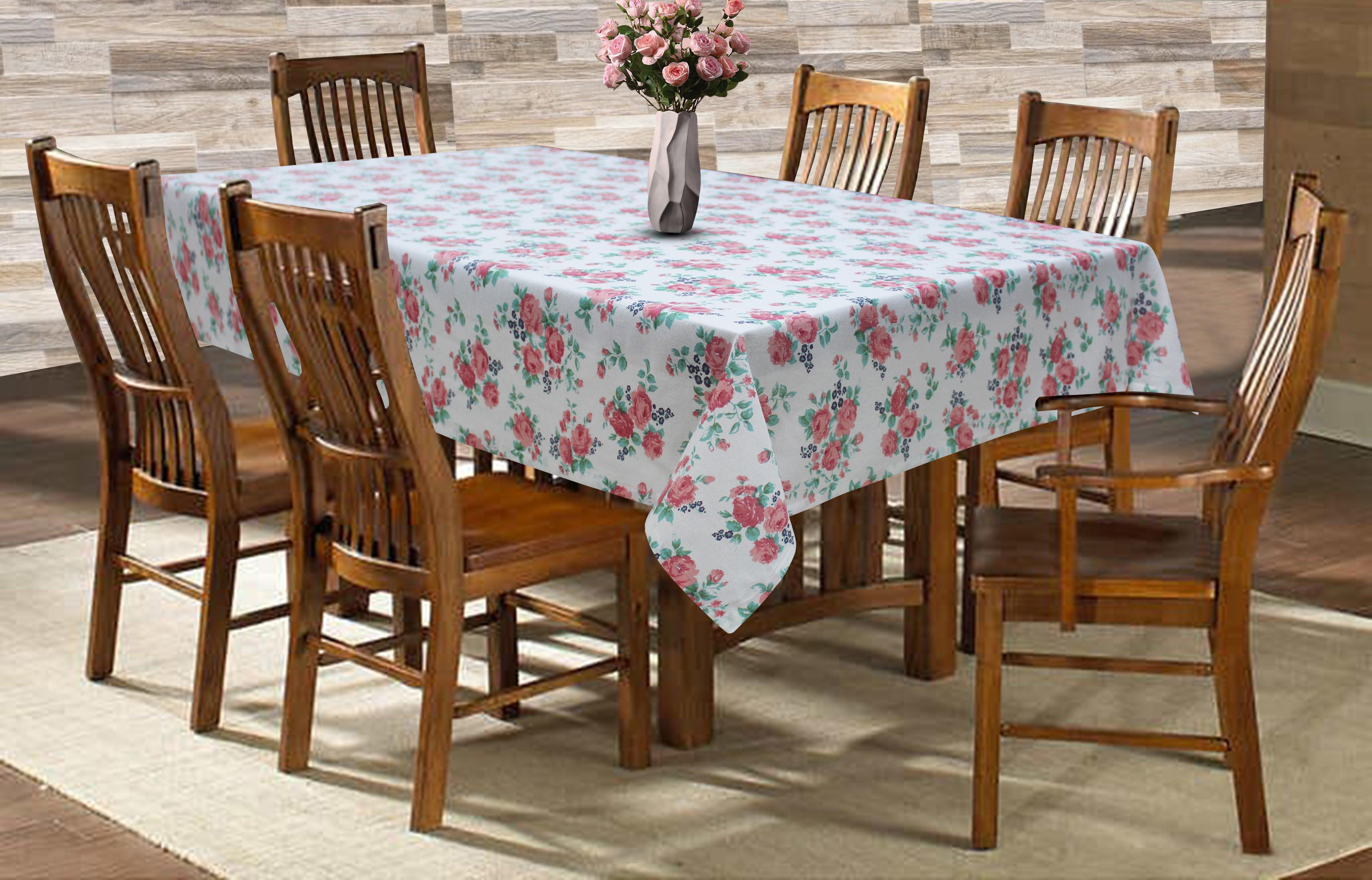 Cotton Small Pink Rose Flower 6 Seater Table Cloths