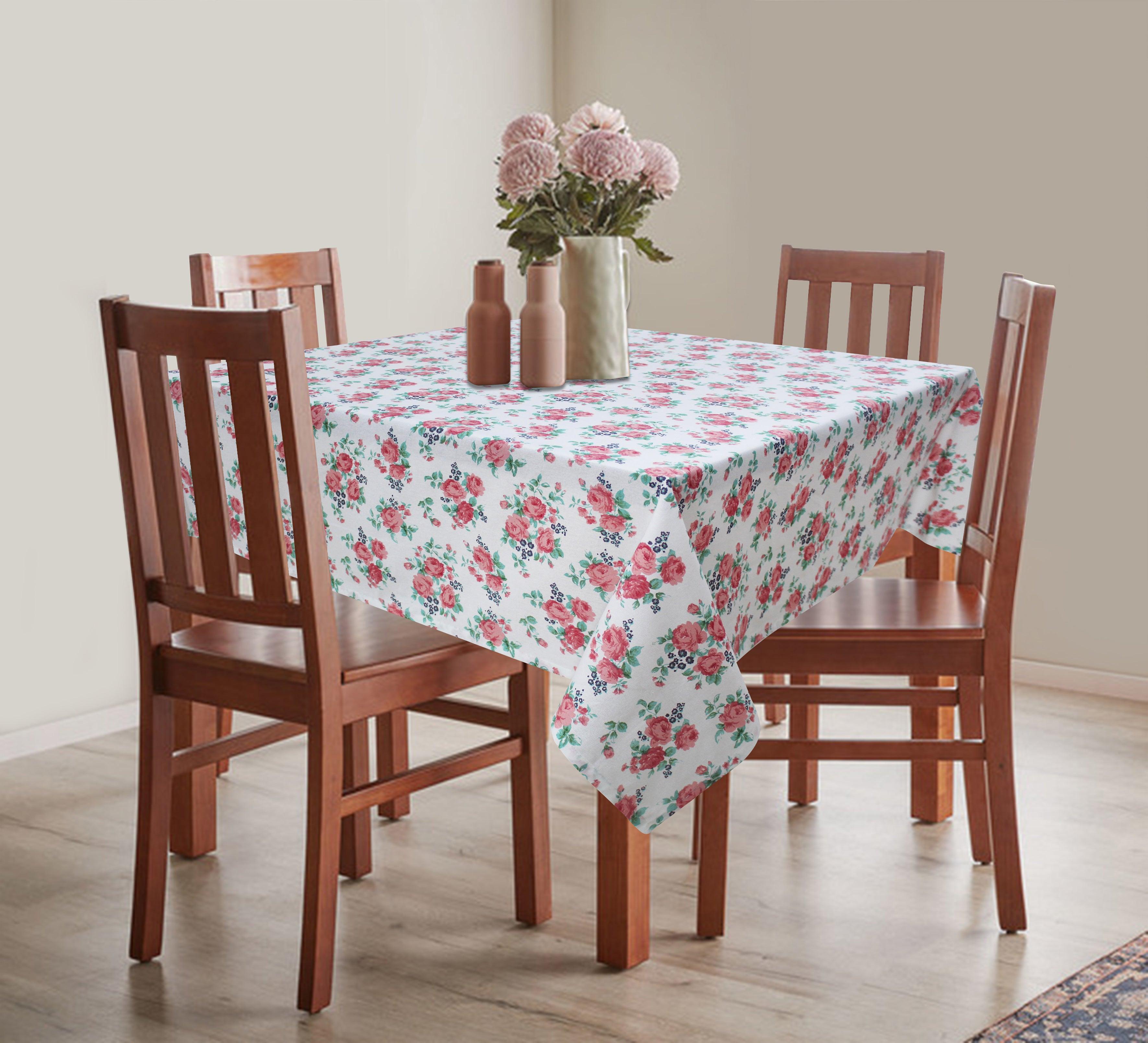 Cotton Small Pink Rose Flower 4 Seater Table Cloths