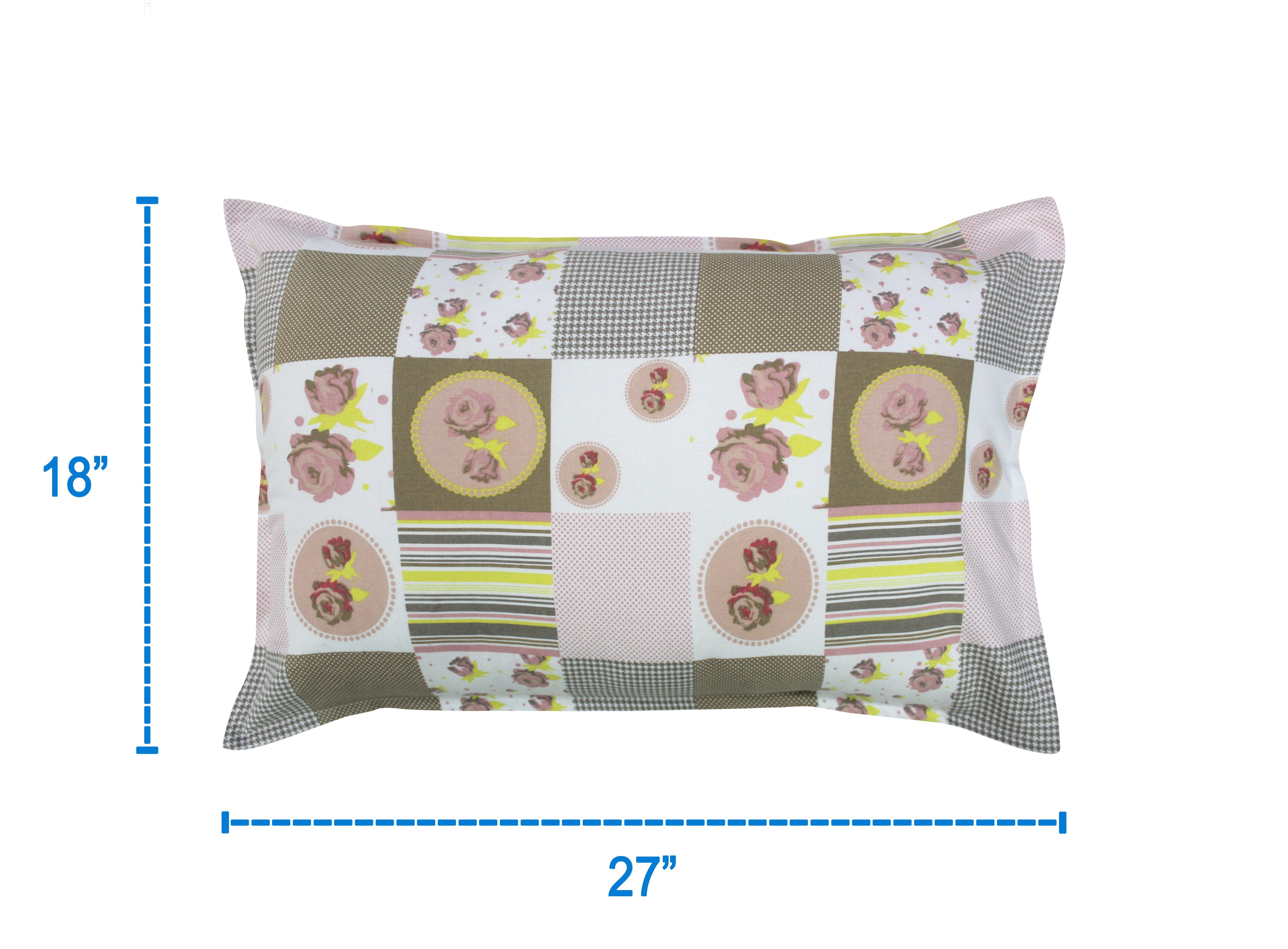 Cotton Check Flower Pillow Covers Pack Of 2