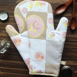 Cotton Check Flower Oven Gloves Pack Of 2 freeshipping - Airwill