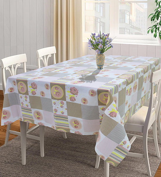 Cotton Check Flower 6 Seater Table Cloths