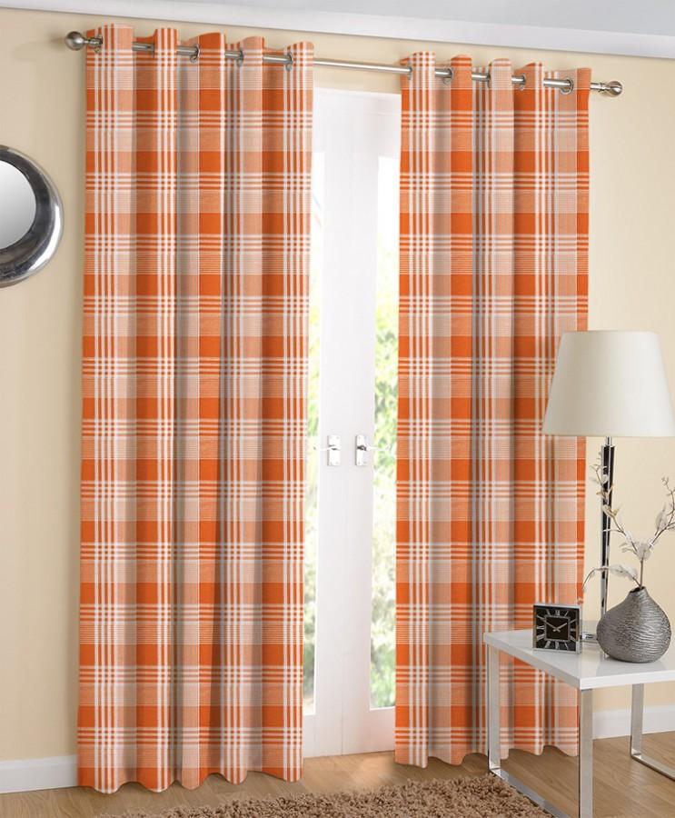 Cotton Track Dobby Orange 7ft Door Curtains Pack Of 2