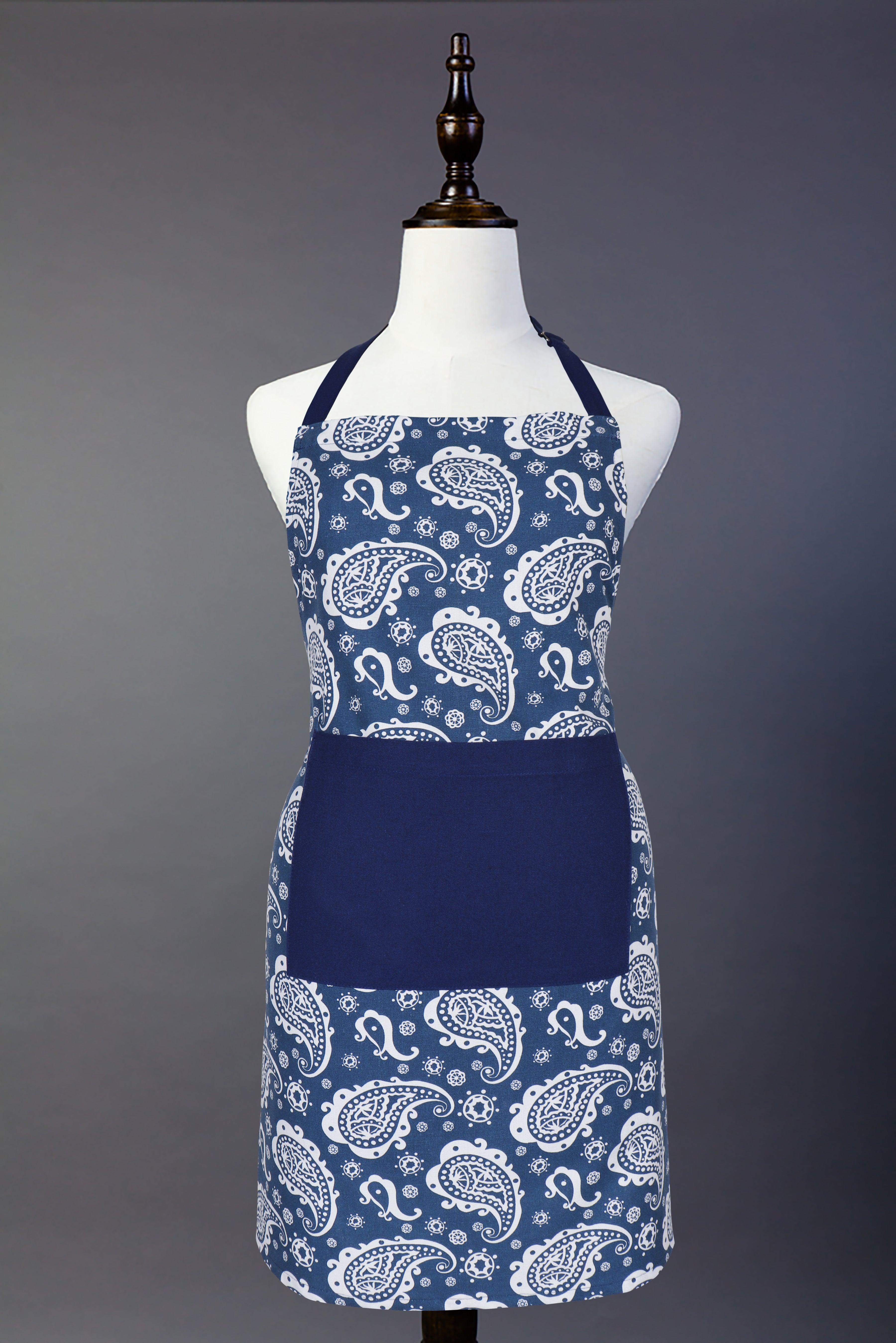 Cotton Blue Paisley Free Size Apron