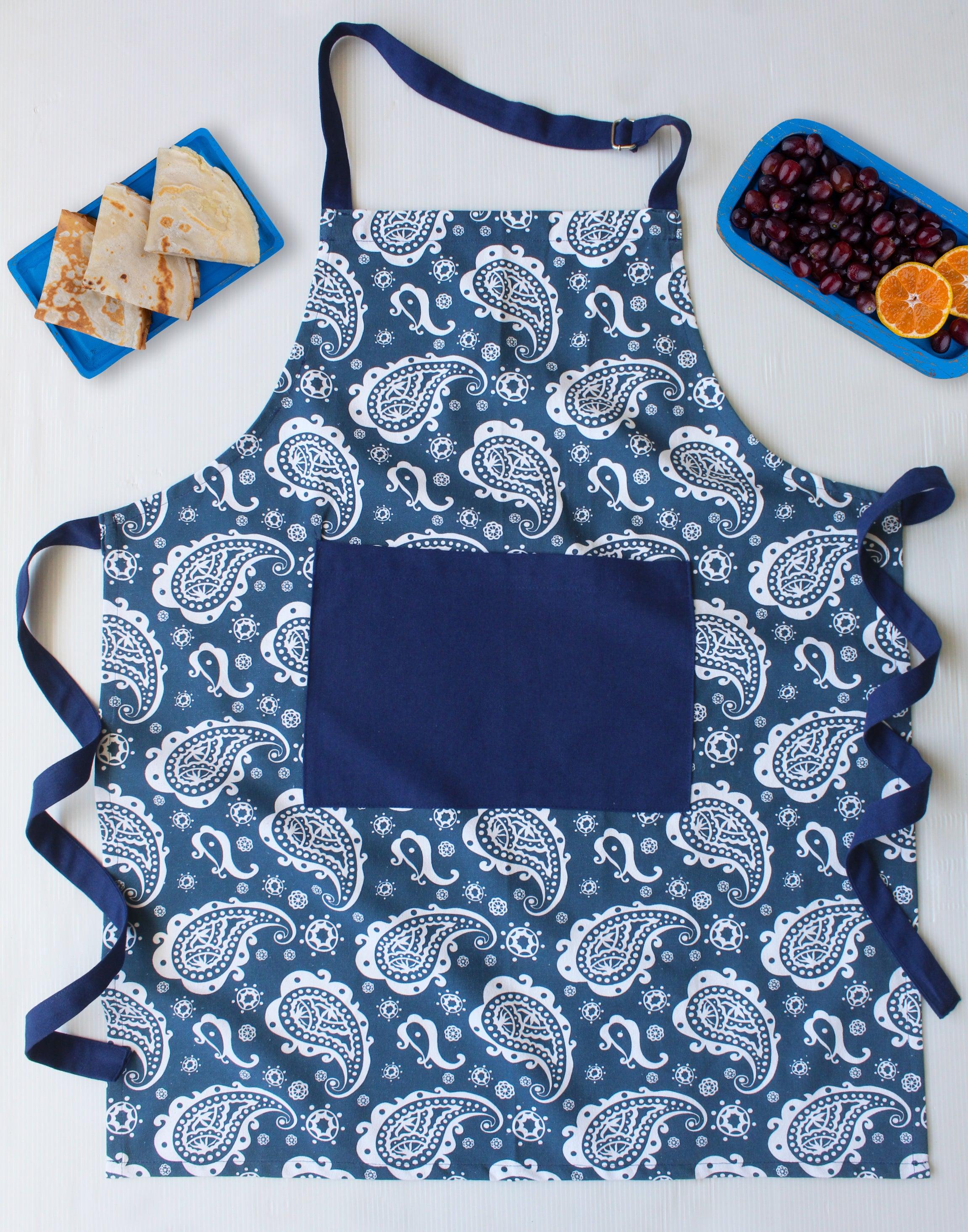 Cotton Blue Paisley Free Size Apron