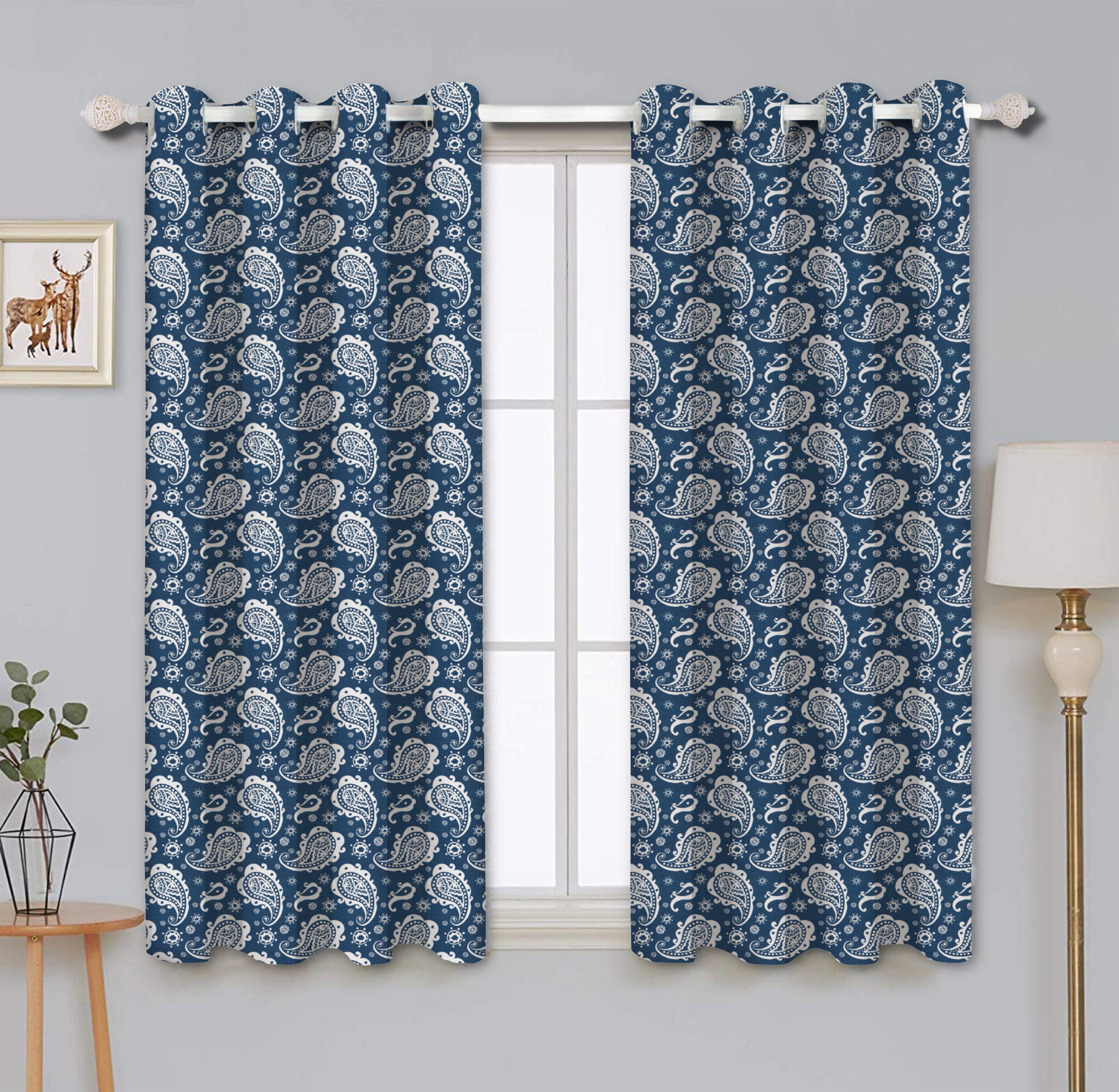 Cotton Blue Paislay 5ft Window Curtains Pack Of 2