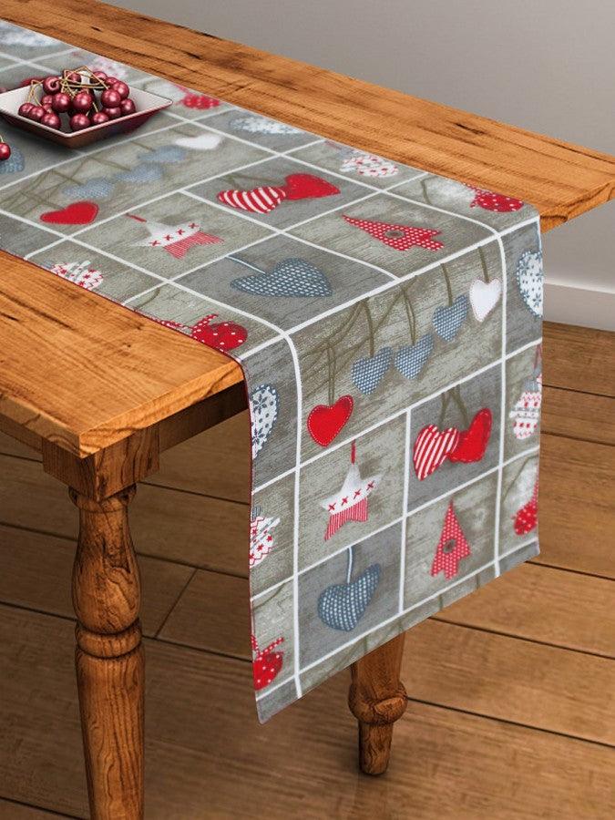 Cotton Xmas Heart Table Runner