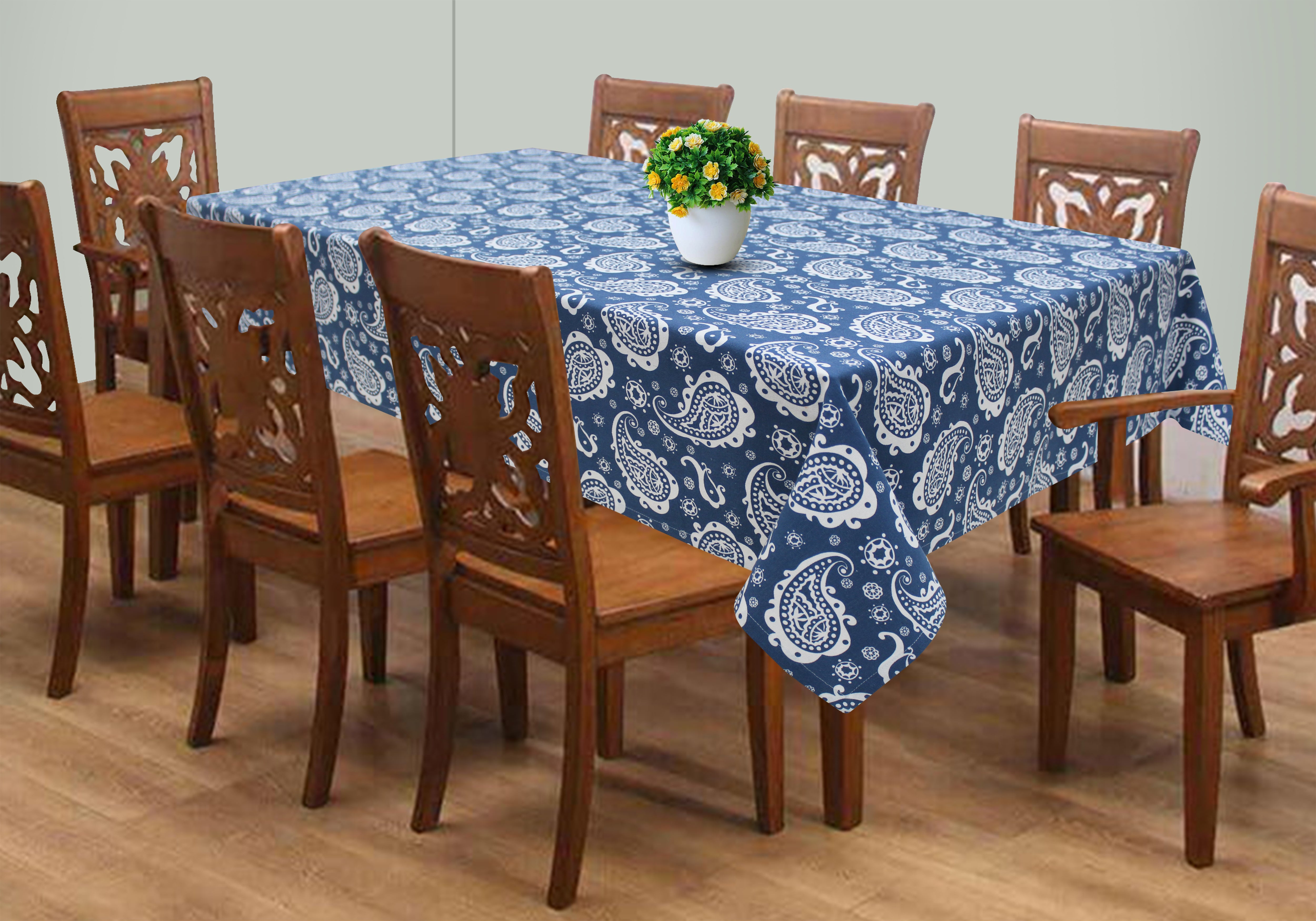 Cotton Blue Paislay 6 Seater Table Cloths