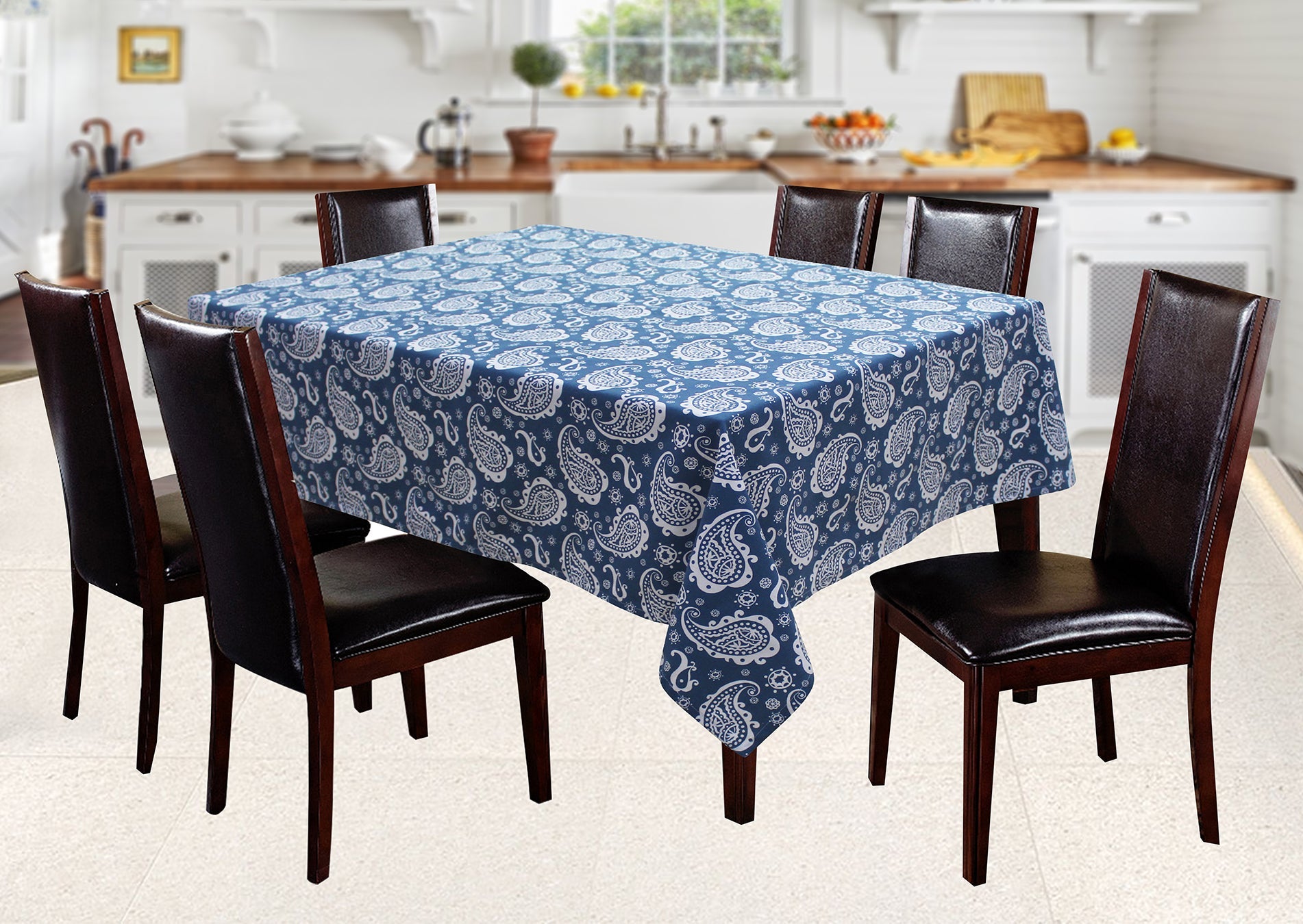 Cotton Blue Paislay 4 Seater Table Cloths