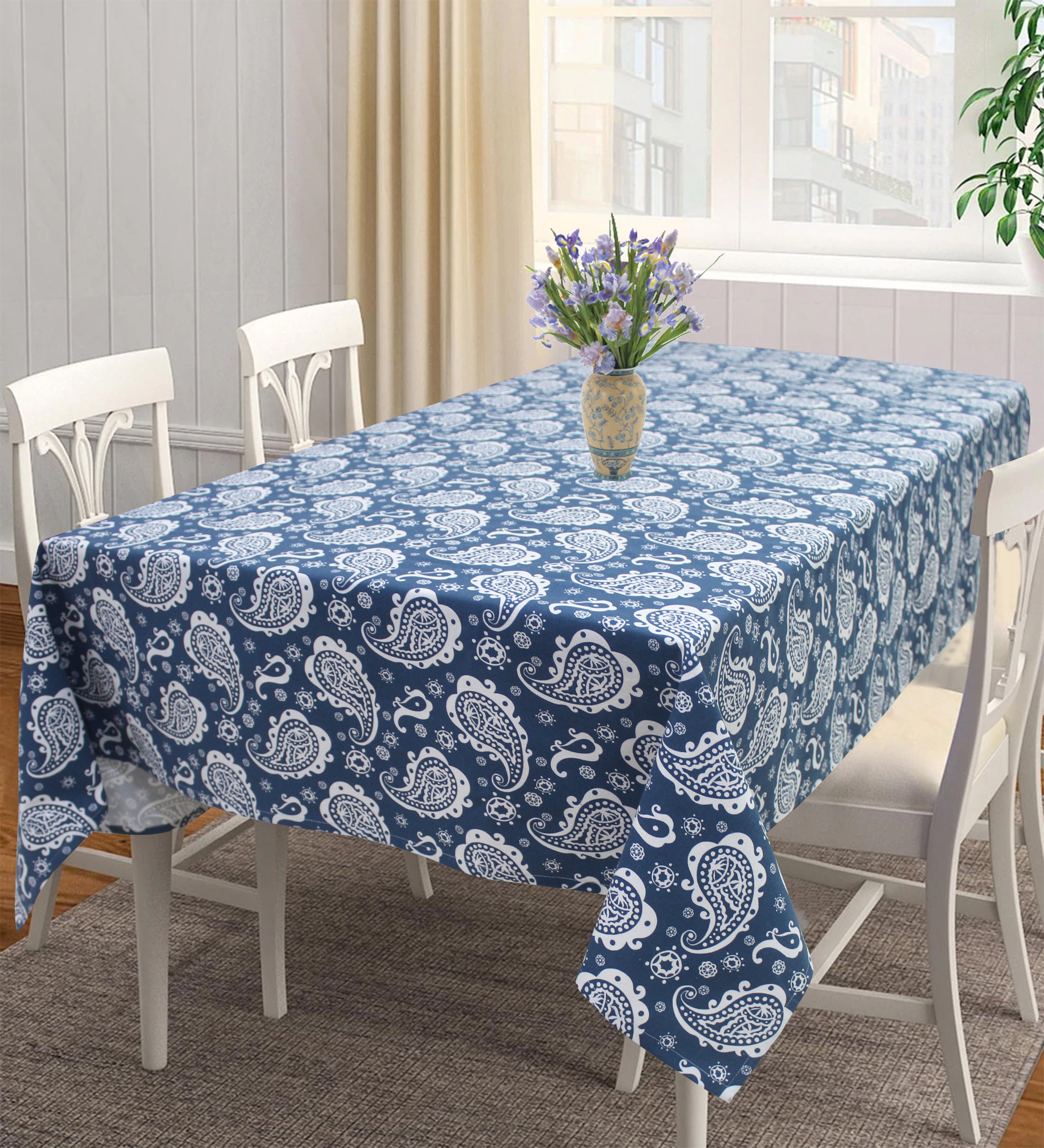 Cotton Blue Paislay 6 Seater Table Cloths