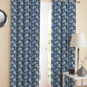 Cotton Blue Paisley Long 9ft Door Curtains Pack Of 2 freeshipping - Airwill