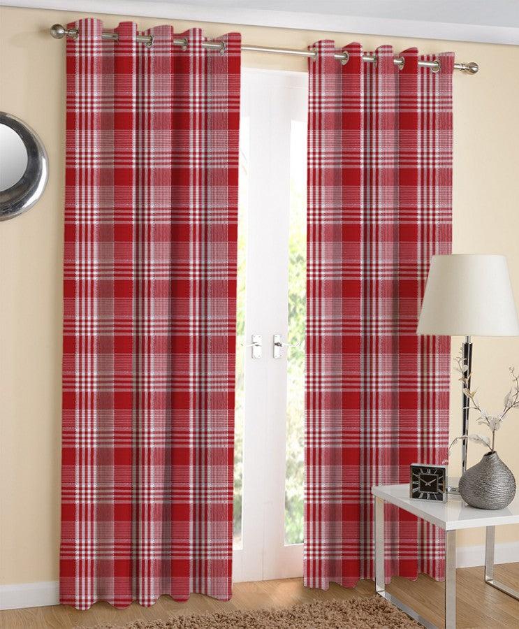 Cotton Track Dobby Red 7ft Door Curtains Pack Of 2