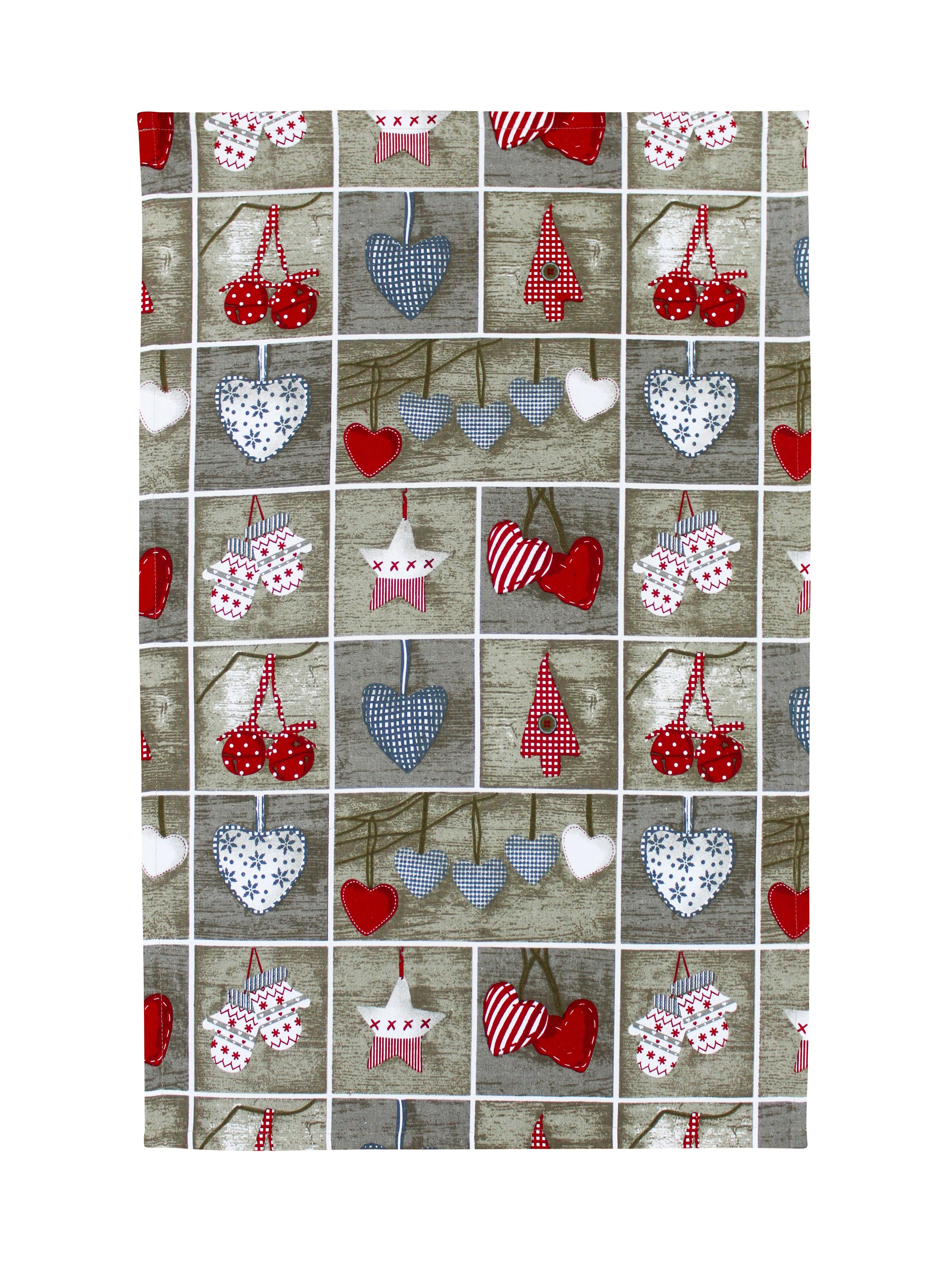 Cotton Xmas Heart Kitchen Towels Pack Of 4