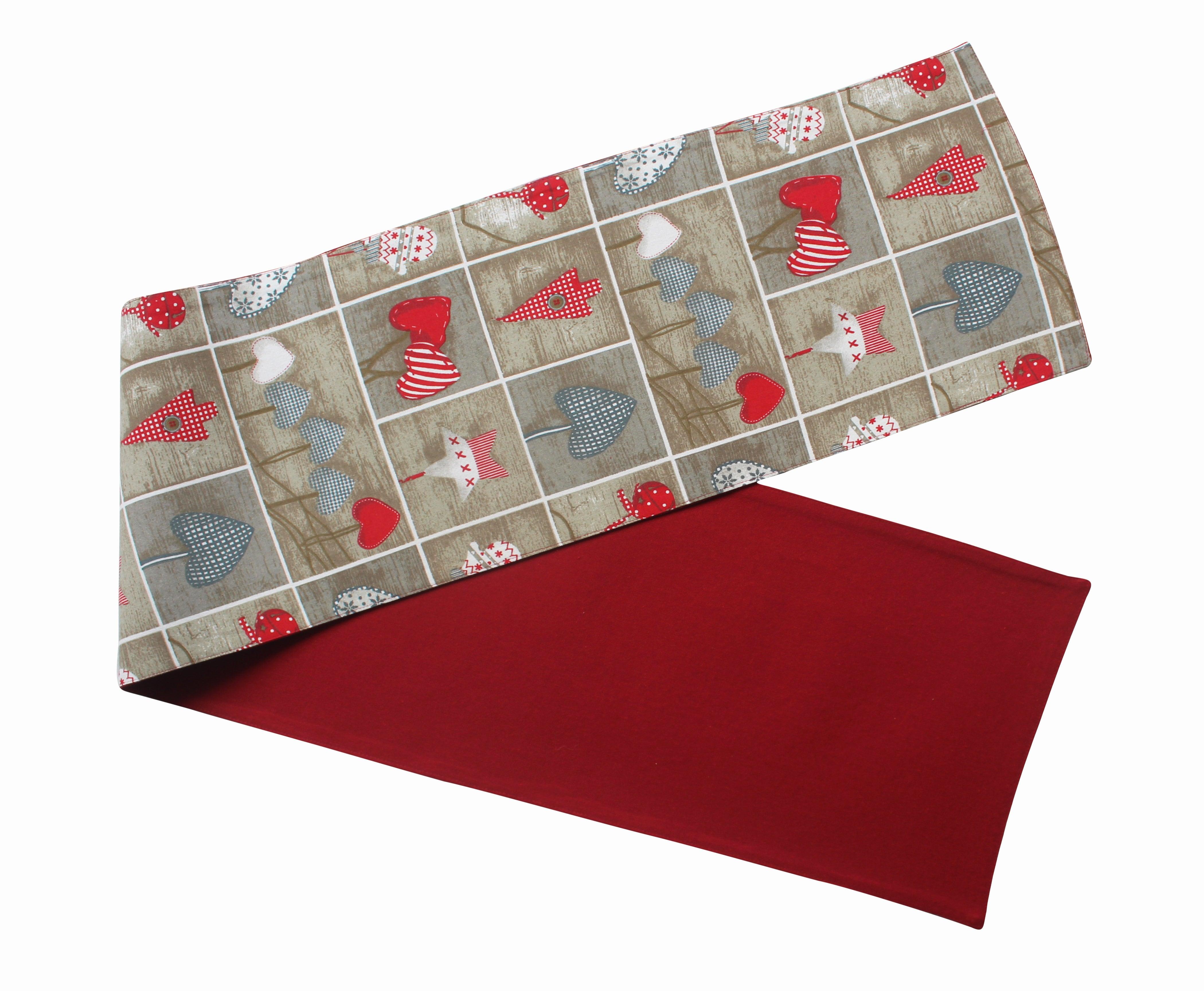 Cotton Xmas Heart Table Runner