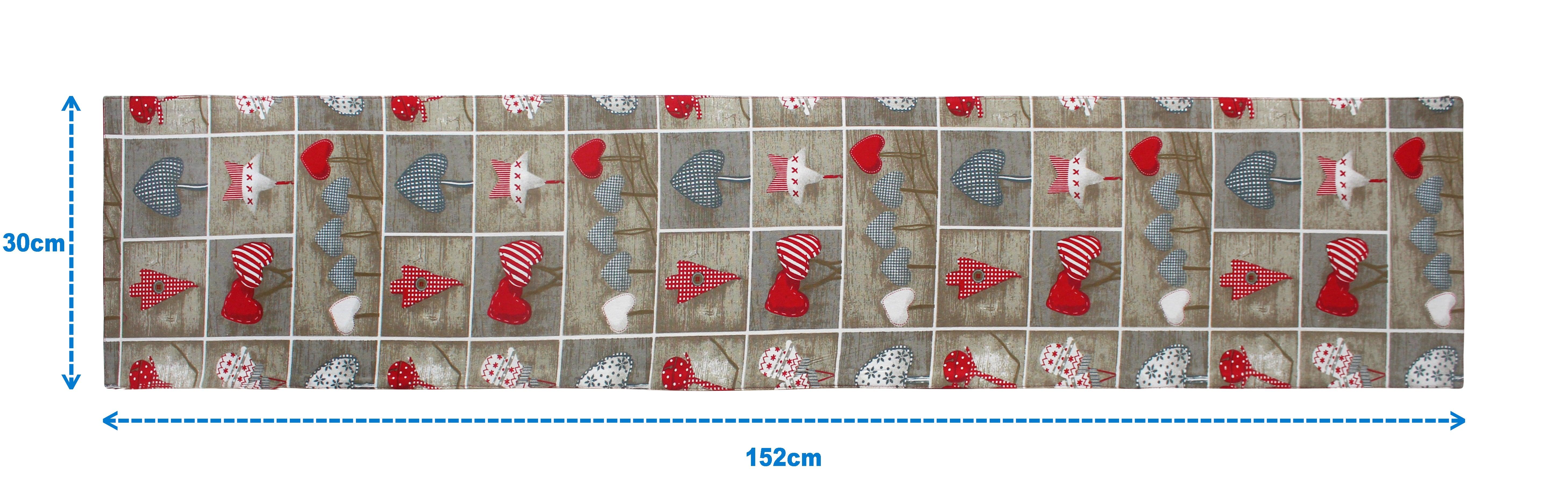 Cotton Xmas Heart Table Runner