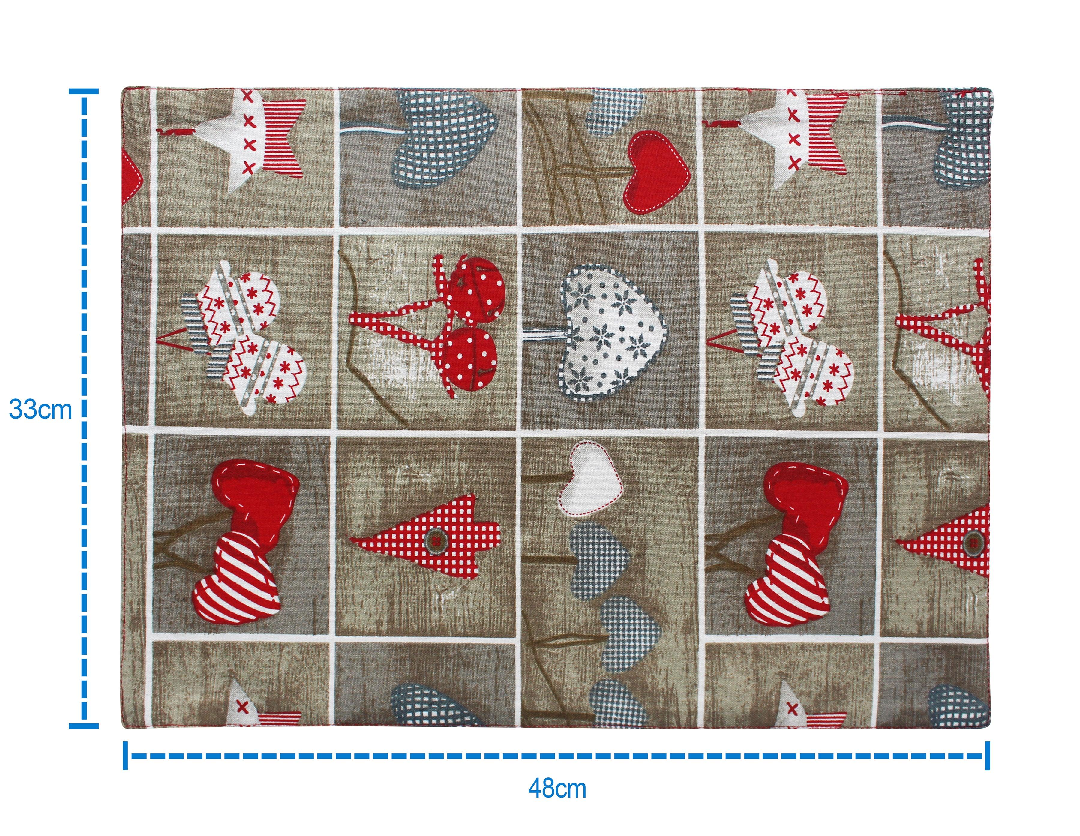 Cotton Xmas Heart Table Placemats Pack Of 4