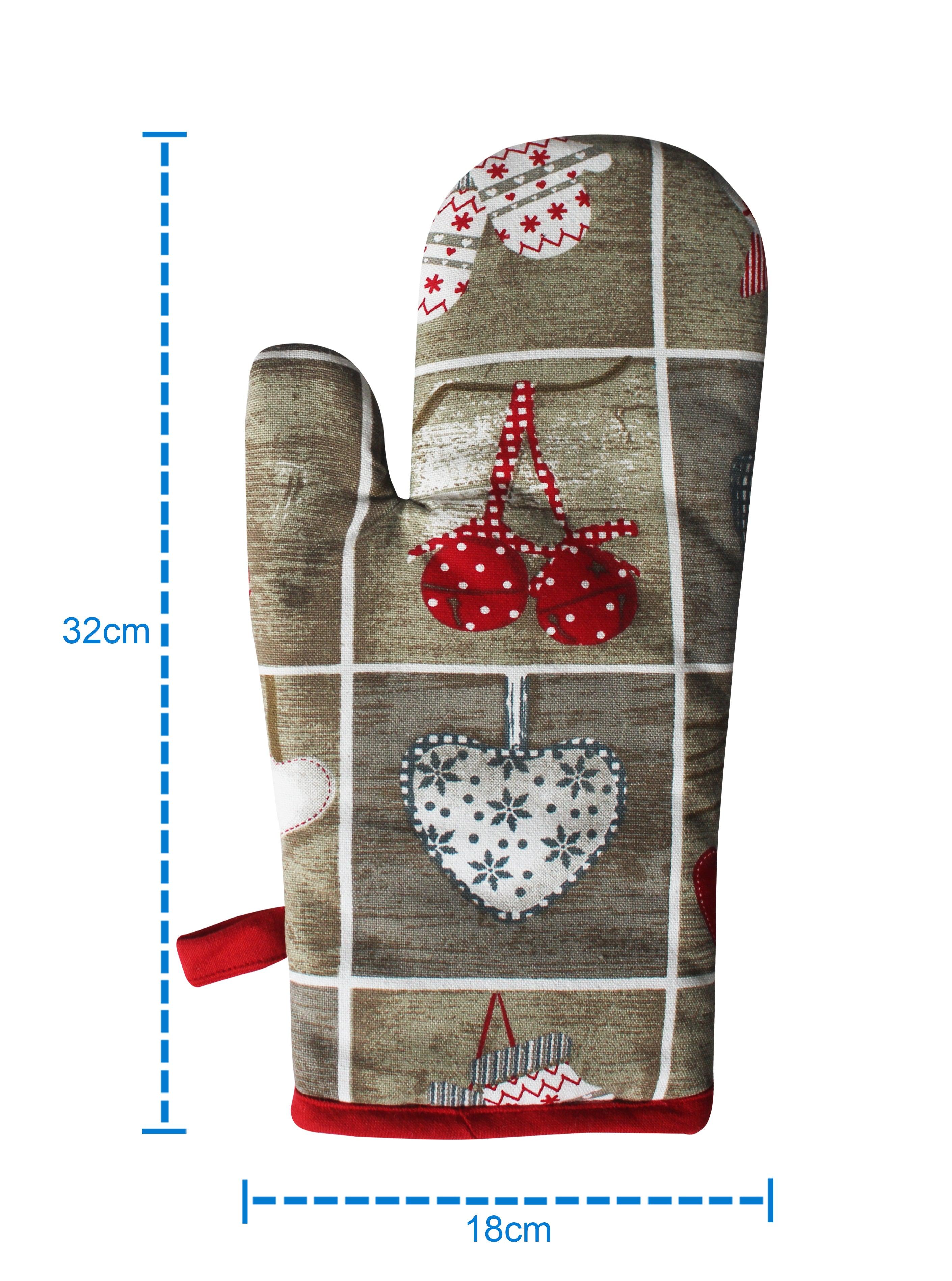Cotton Xmas Heart Oven Gloves Pack of 2