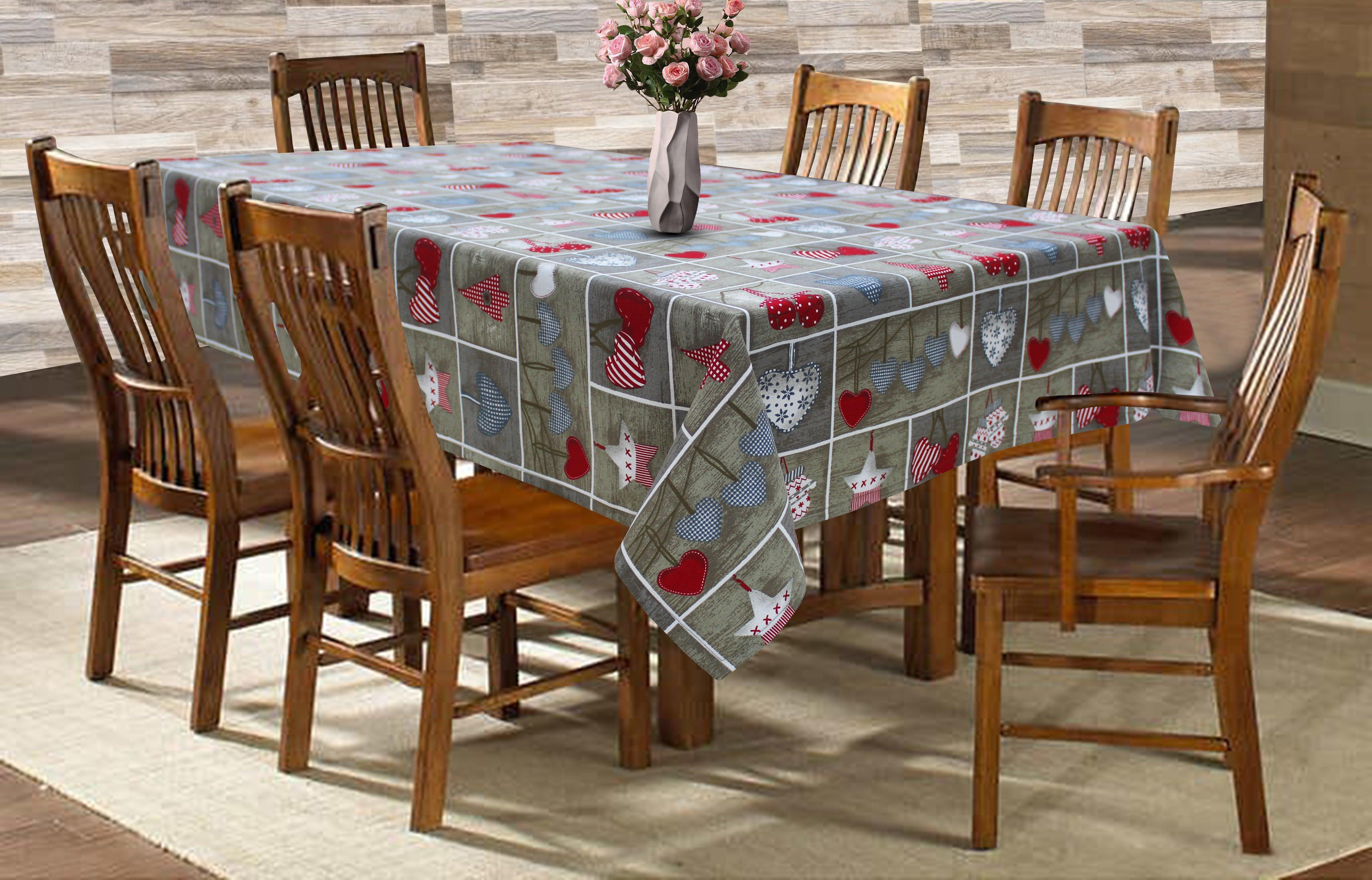 Cotton Xmas Heart 6 Seater Table Cloths