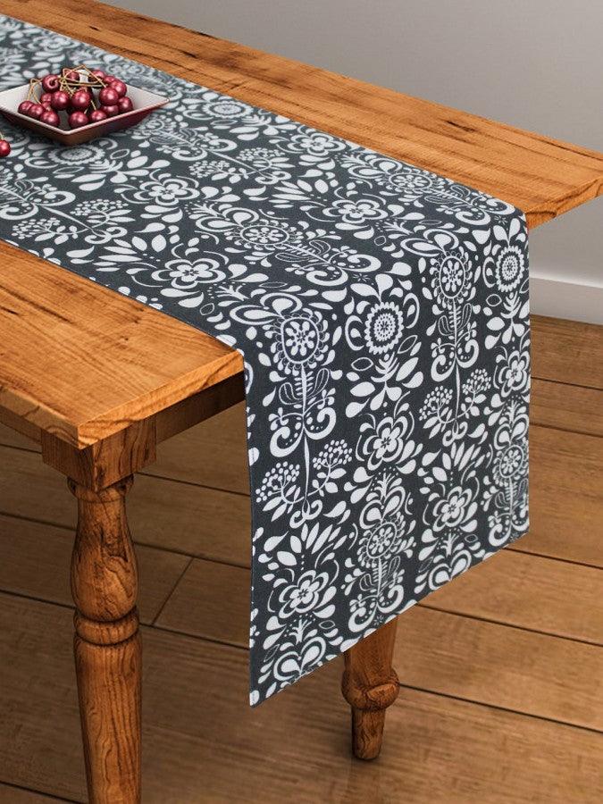 Cotton Grey Damask Table Runner