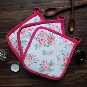 Cotton Small Pink Rose Pot Holders Pack Of 3 freeshipping - Airwill